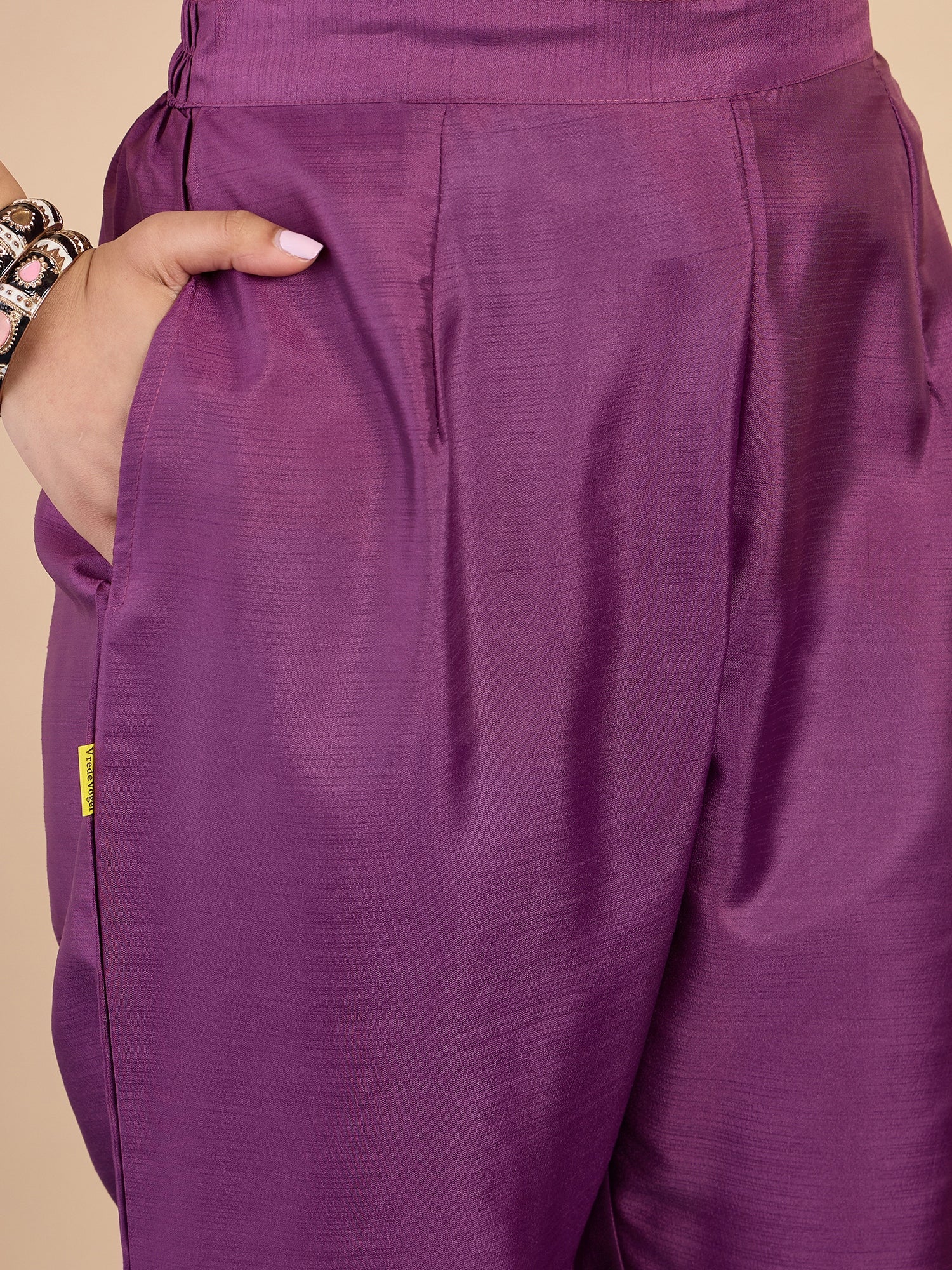 Rhea Women's Purple Embroidered Neckline Straight Kurta Set with Scalloped Dupatta