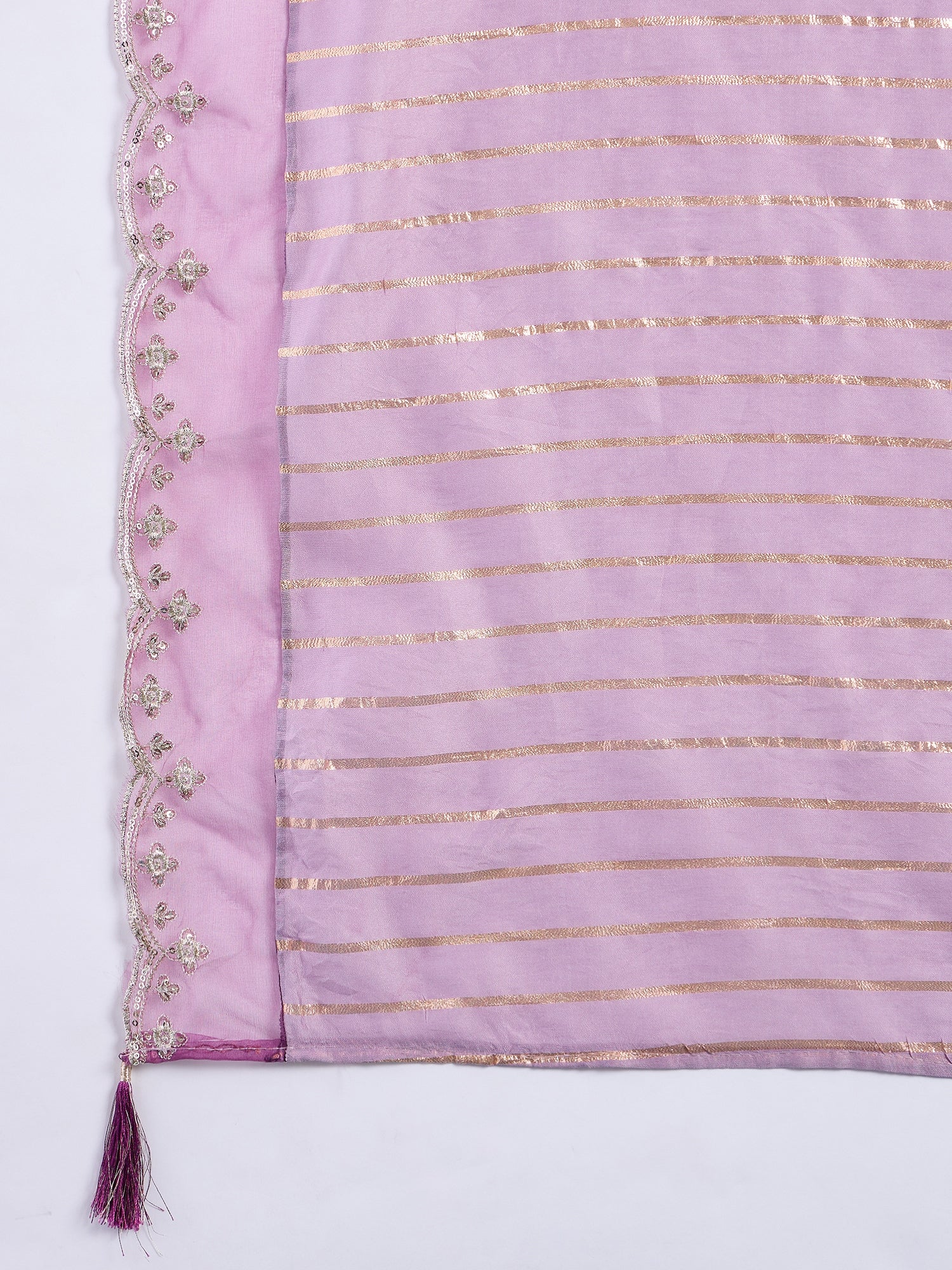 Rhea Women's Purple Embroidered Neckline Straight Kurta Set with Scalloped Dupatta