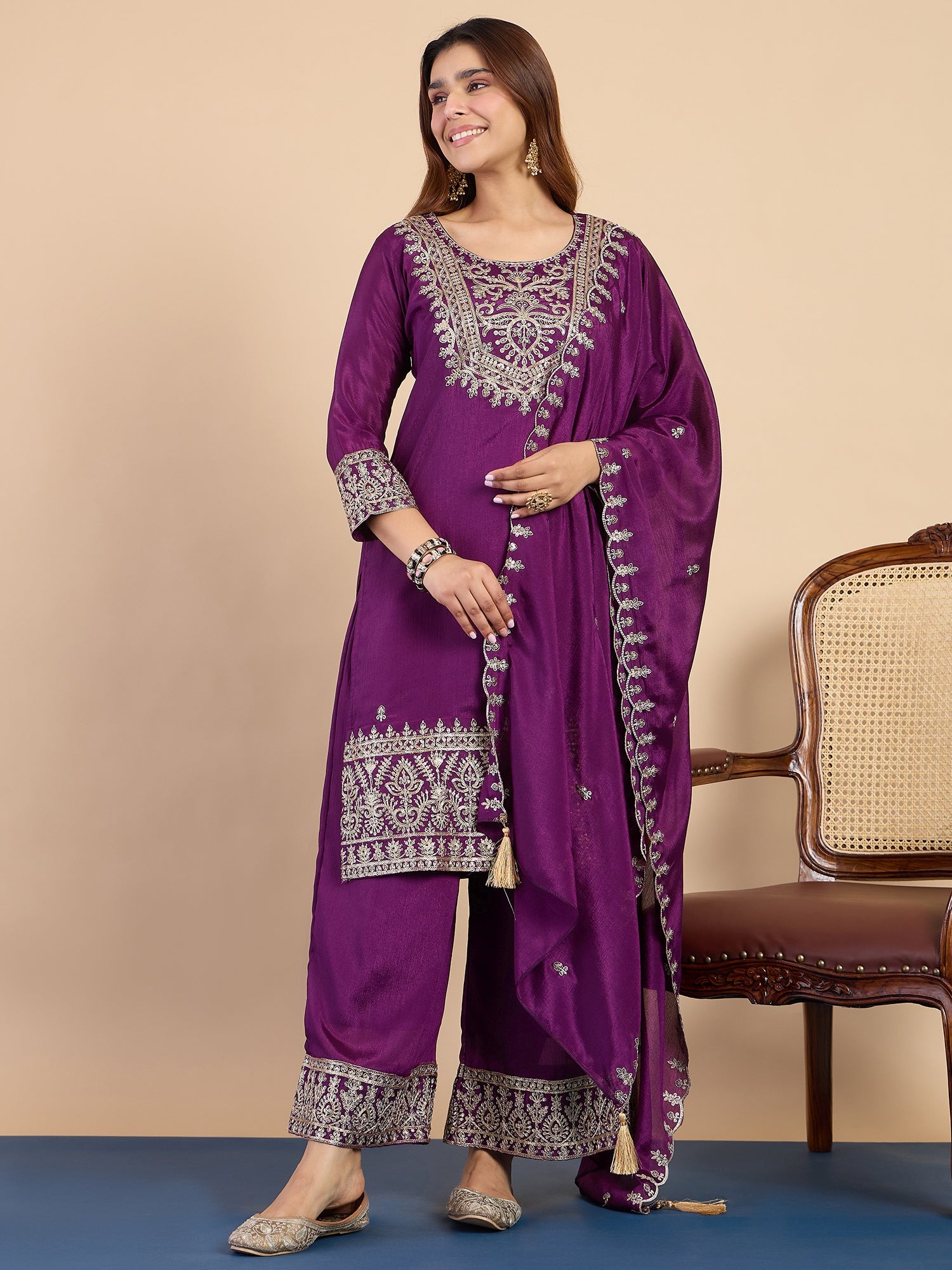 Rajsi Purple Women's Designer Kurta Pant Set Premium Pattern Collection