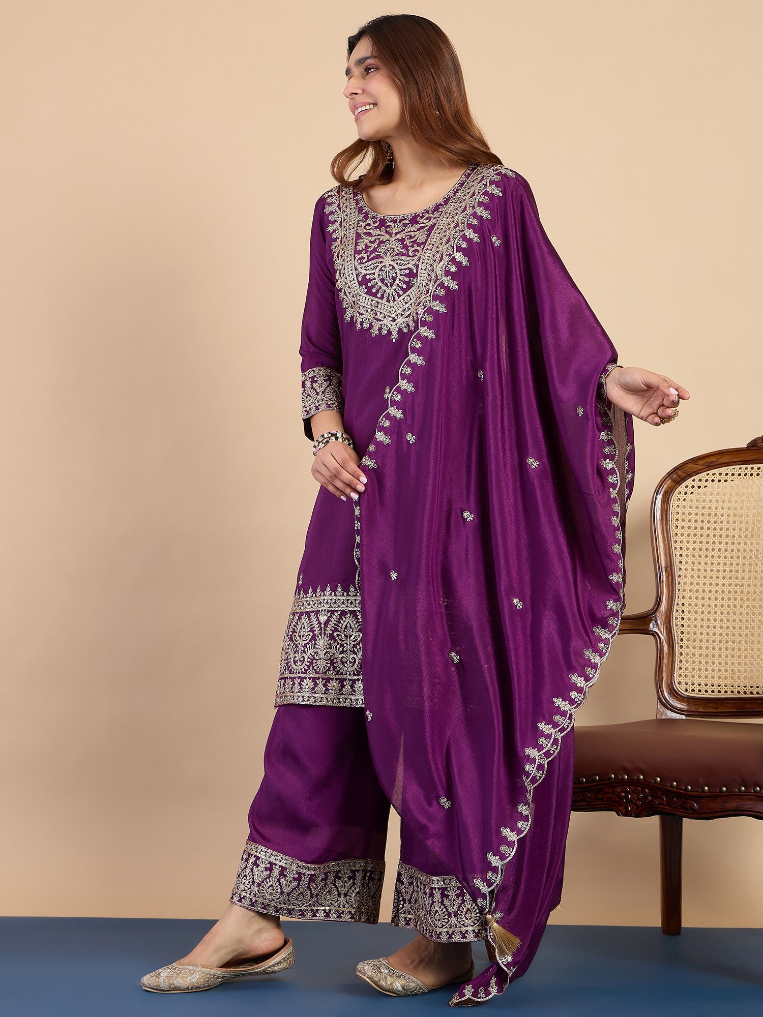 Rajsi Purple Women's Designer Kurta Pant Set Premium Pattern Collection