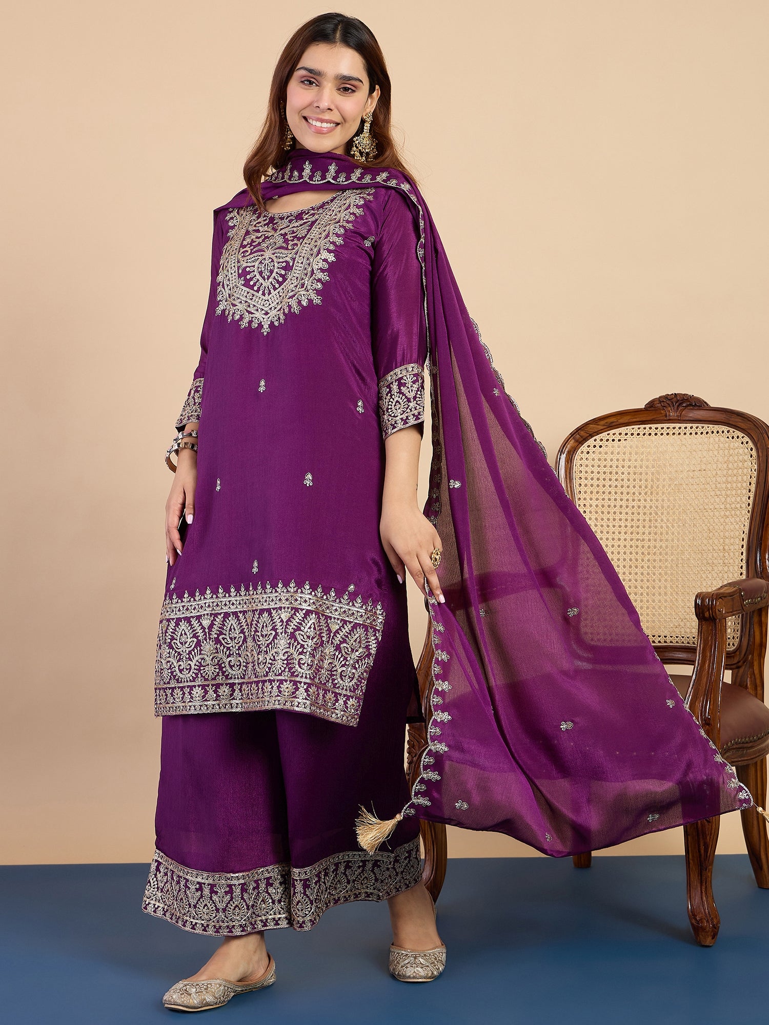 Rajsi Purple Women's Designer Kurta Pant Set Premium Pattern Collection
