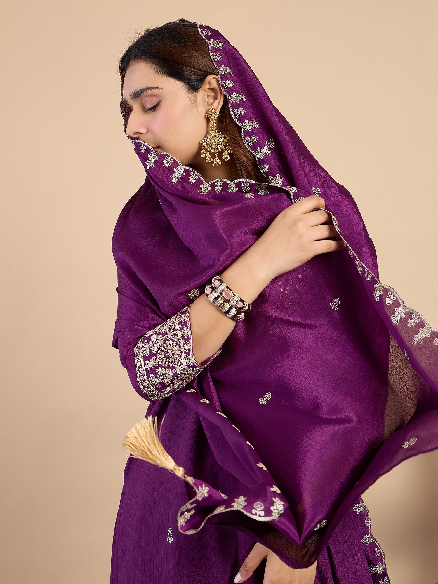 Rajsi Purple Women's Designer Kurta Pant Set Premium Pattern Collection