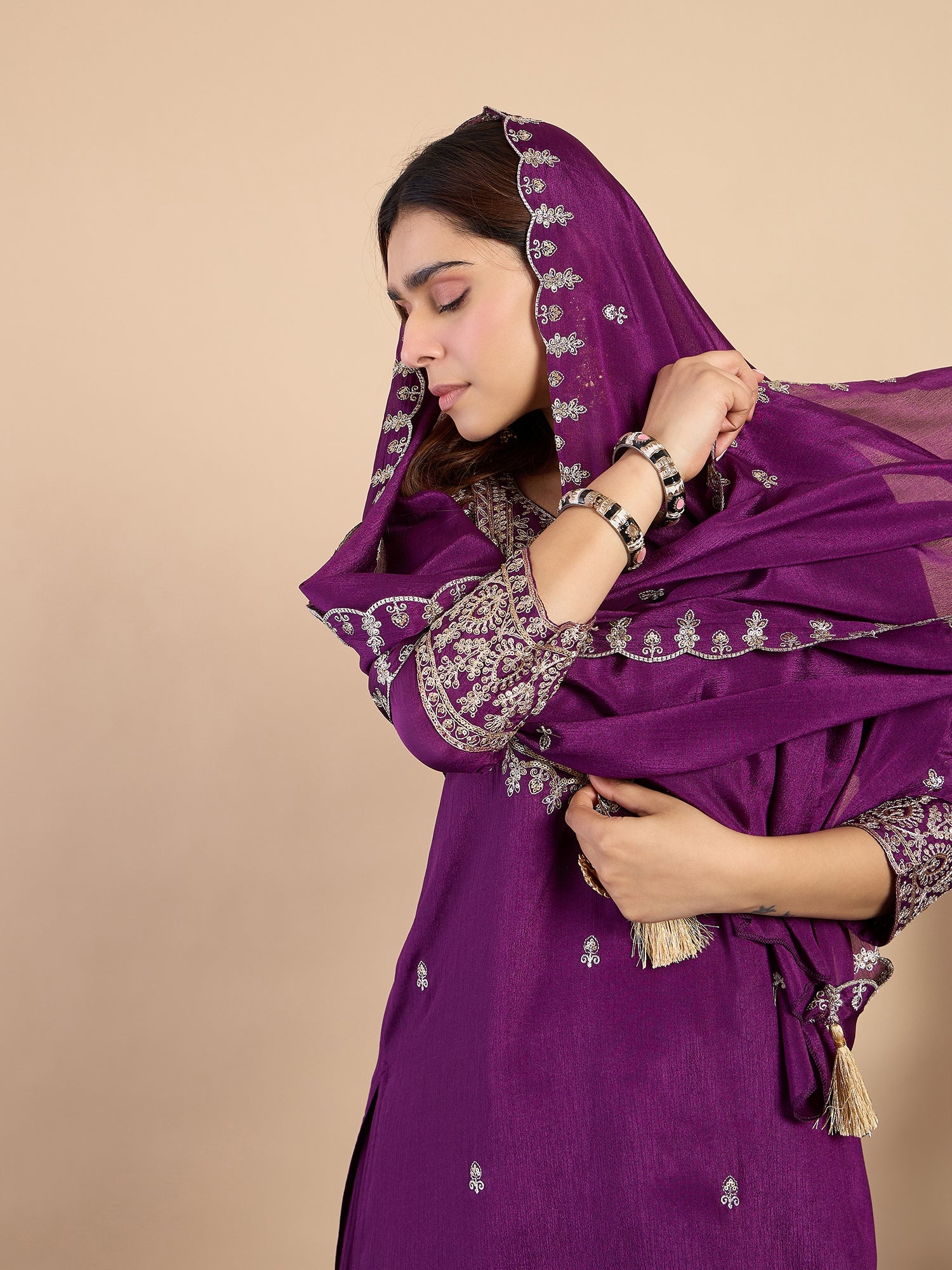 Rajsi Purple Women's Designer Kurta Pant Set Premium Pattern Collection