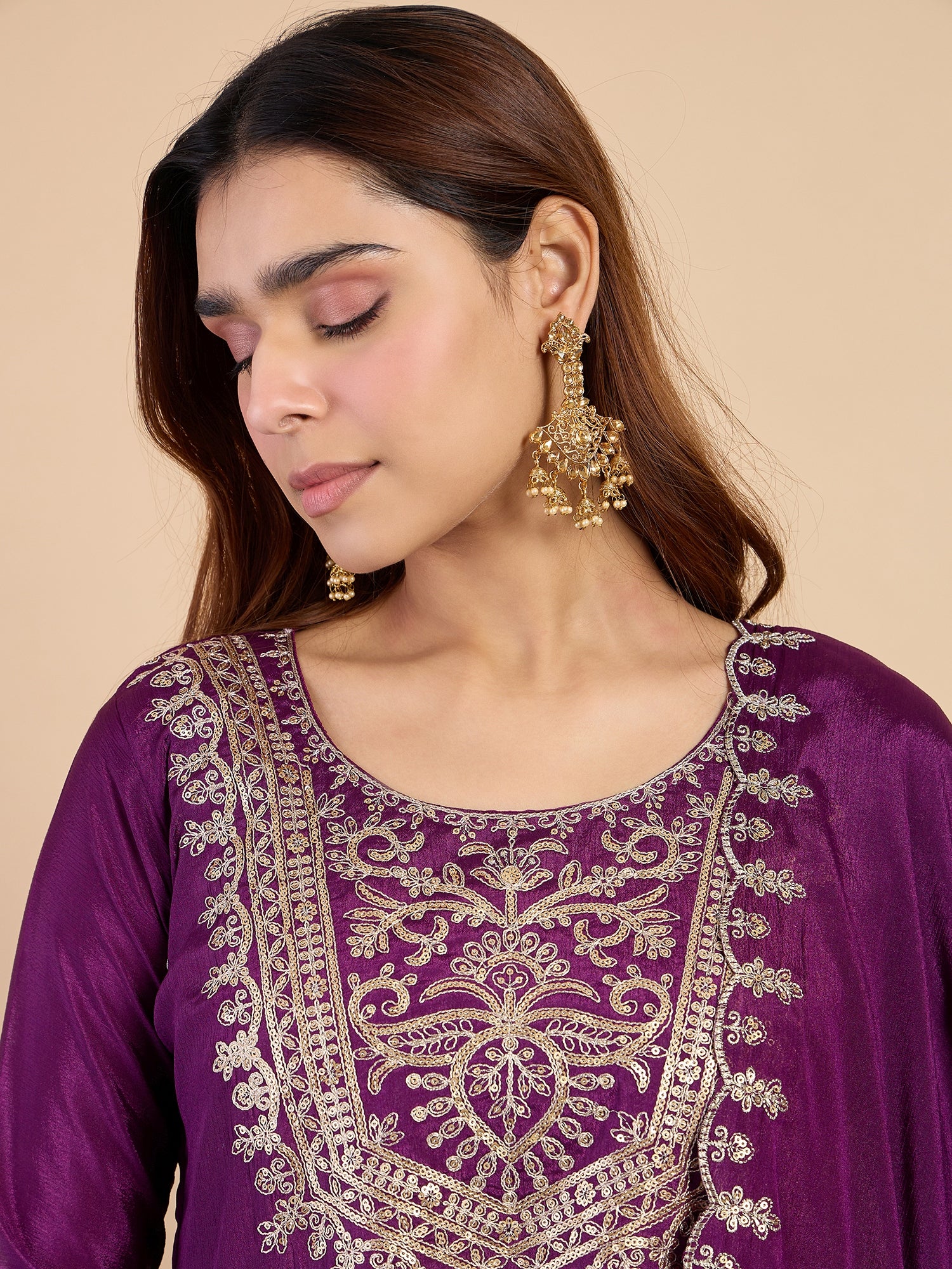 Rajsi Purple Women's Designer Kurta Pant Set Premium Pattern Collection