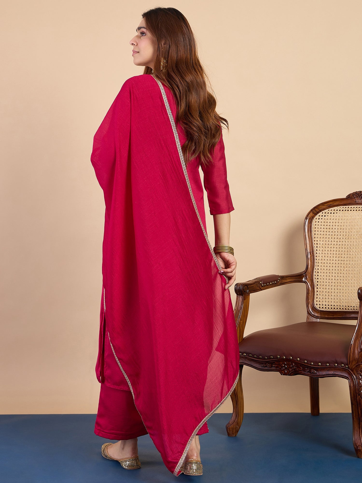 Noyonika Women's Rani Festive Kurta Set with Gota Trim Dupatta