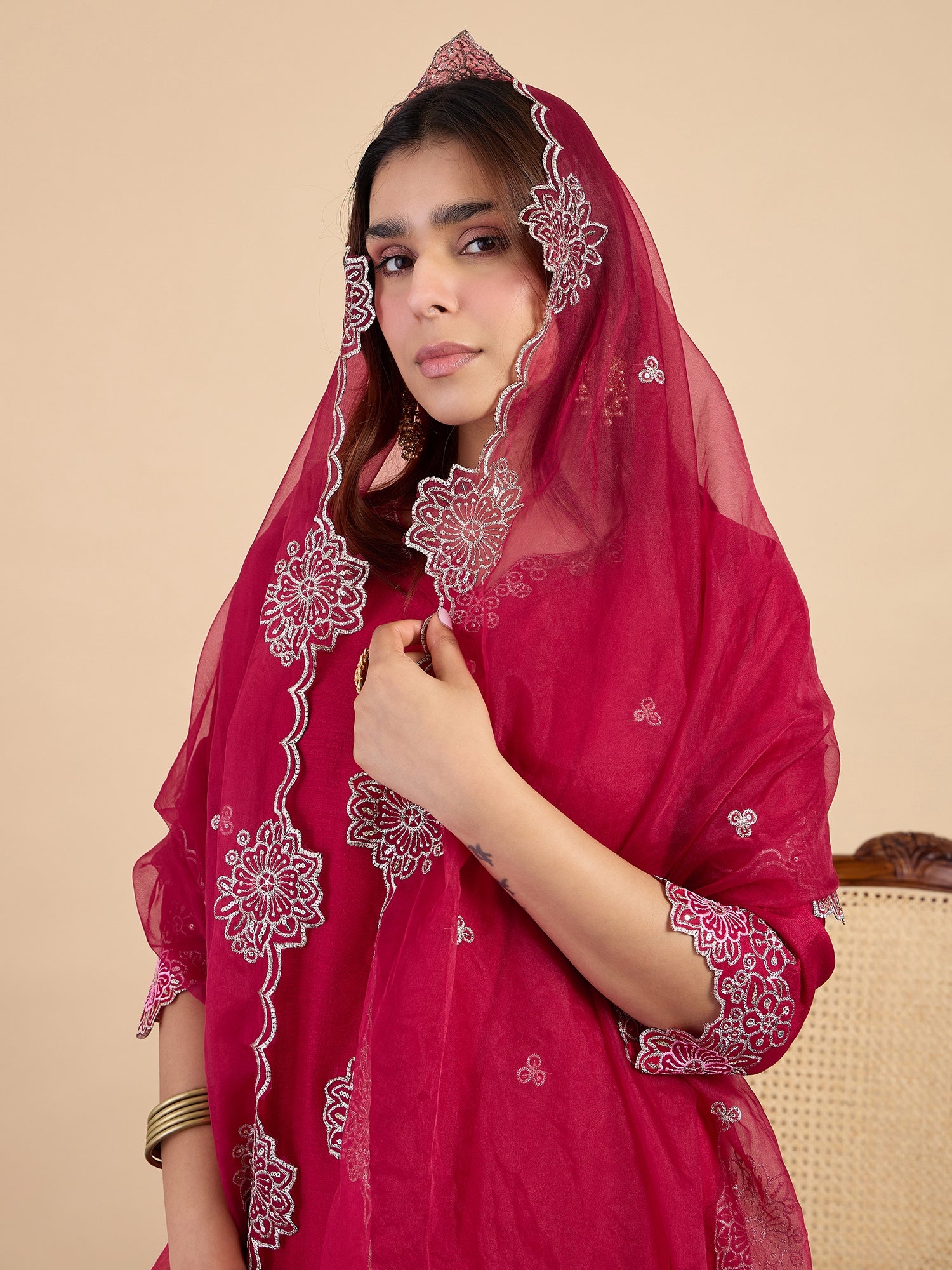 Khushi Women's Rani Festive Embroidered Yoke Kurta Palazzo Set