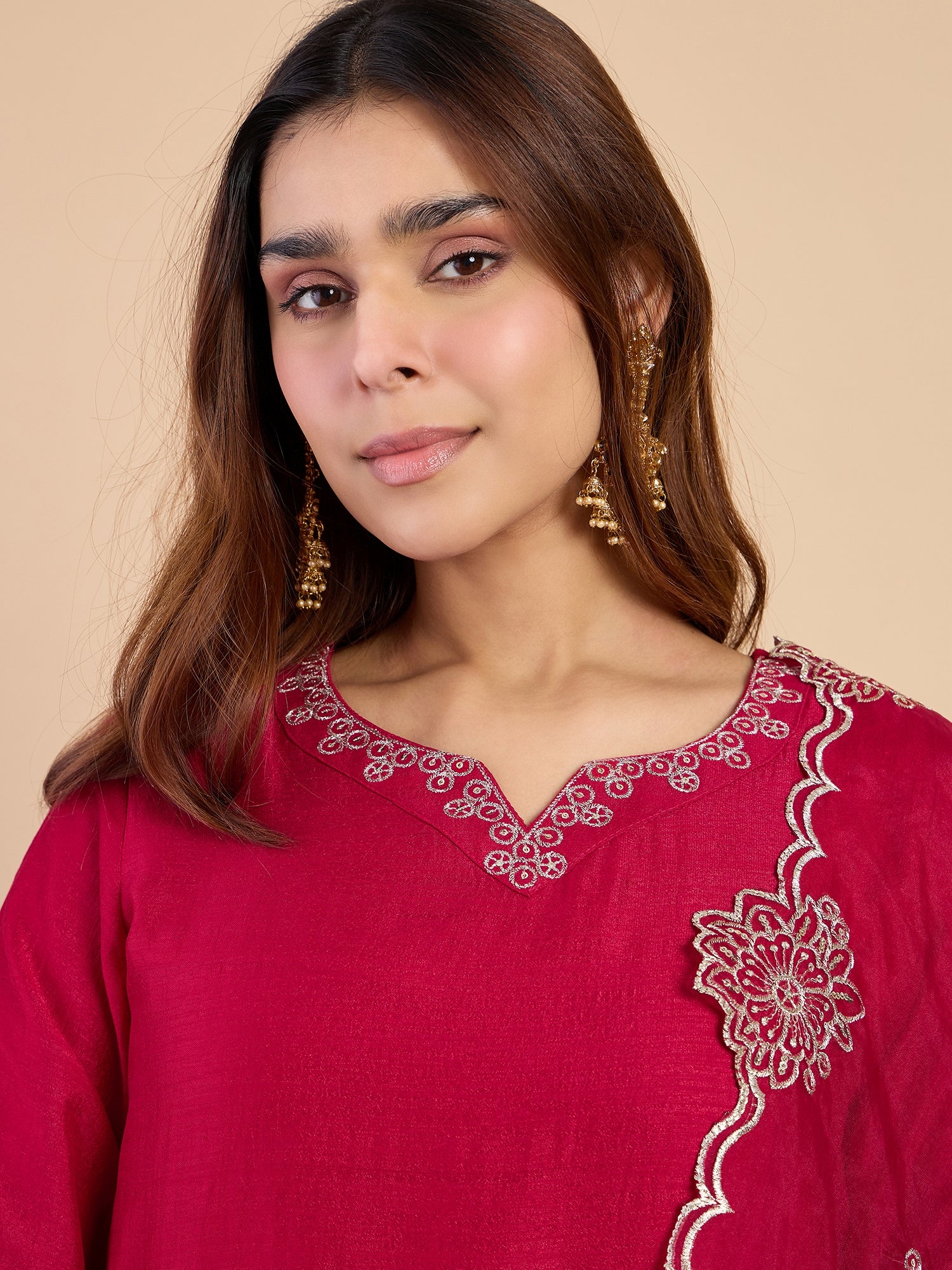 Khushi Women's Rani Festive Embroidered Yoke Kurta Palazzo Set