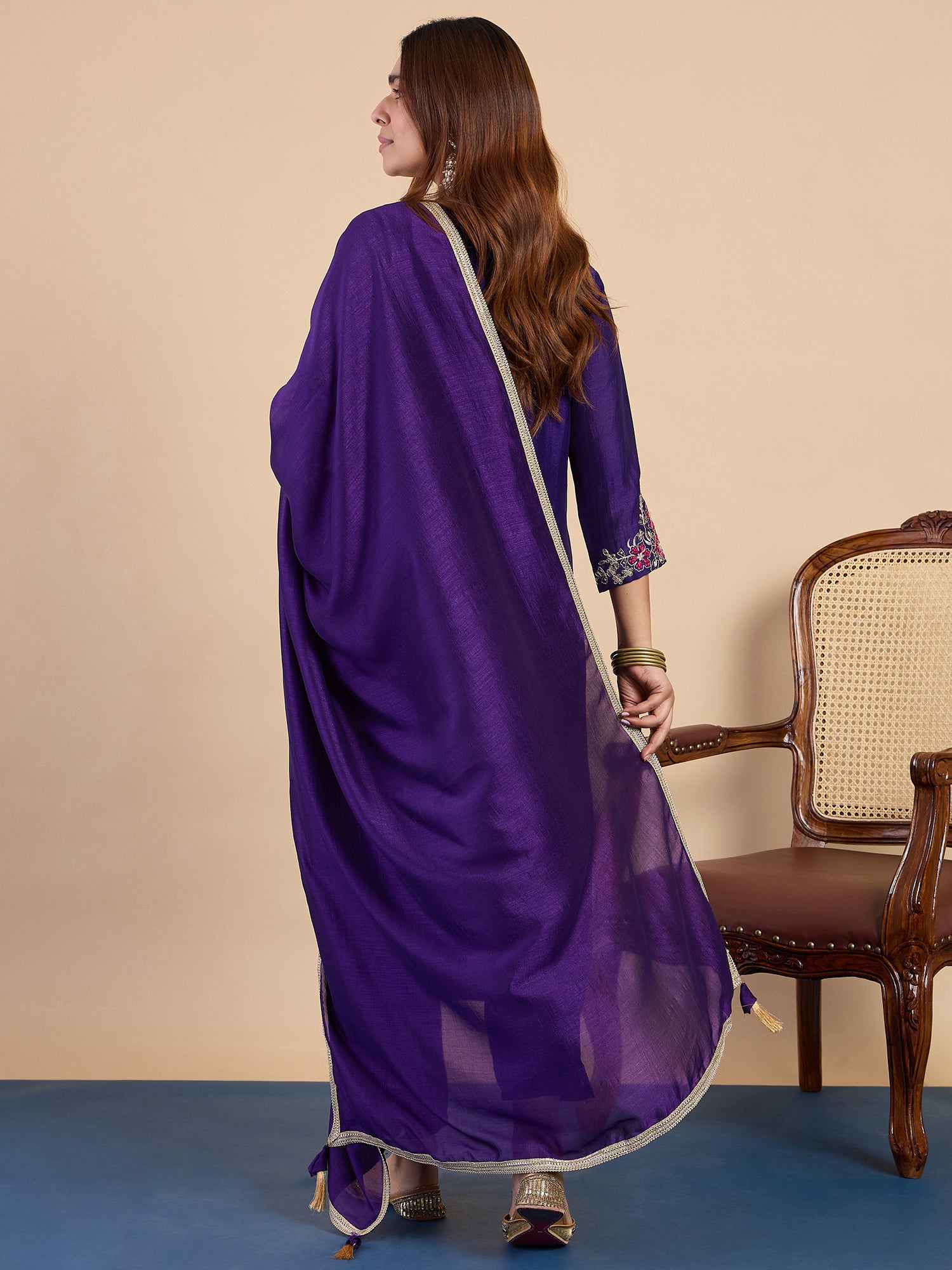 Premium Purple Embroidered Kurta Pant Set