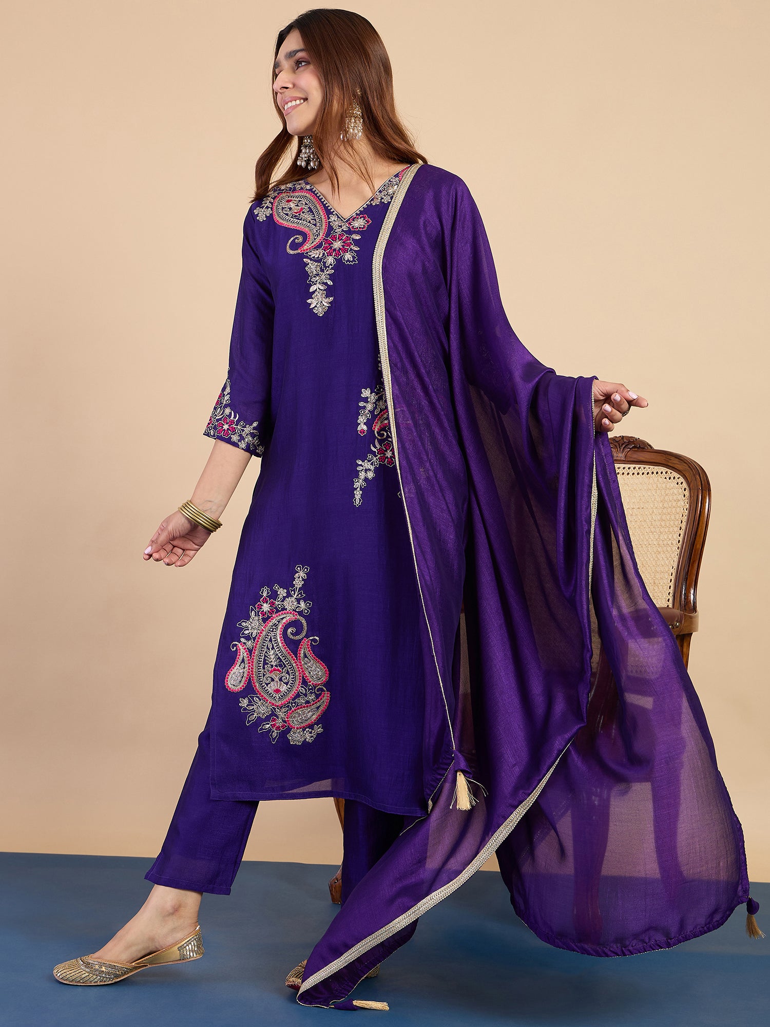 Premium Purple Embroidered Kurta Pant Set