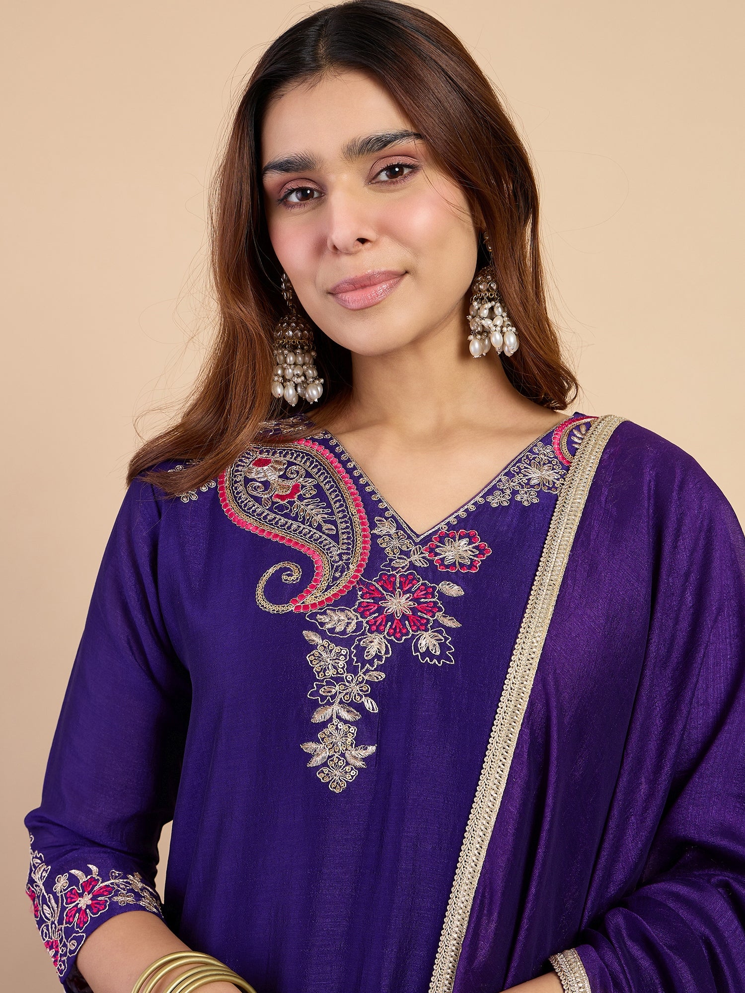 Premium Purple Embroidered Kurta Pant Set