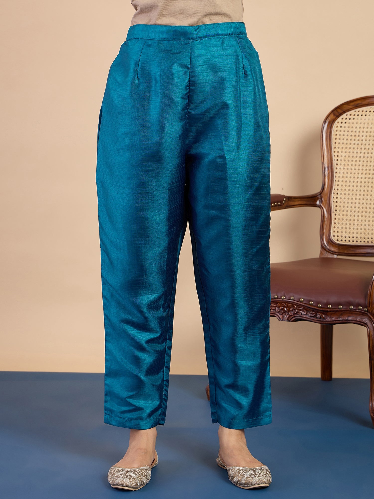 Rangmahal Teal Women's Designer Kurta Pant Set Premium Pattern Collection