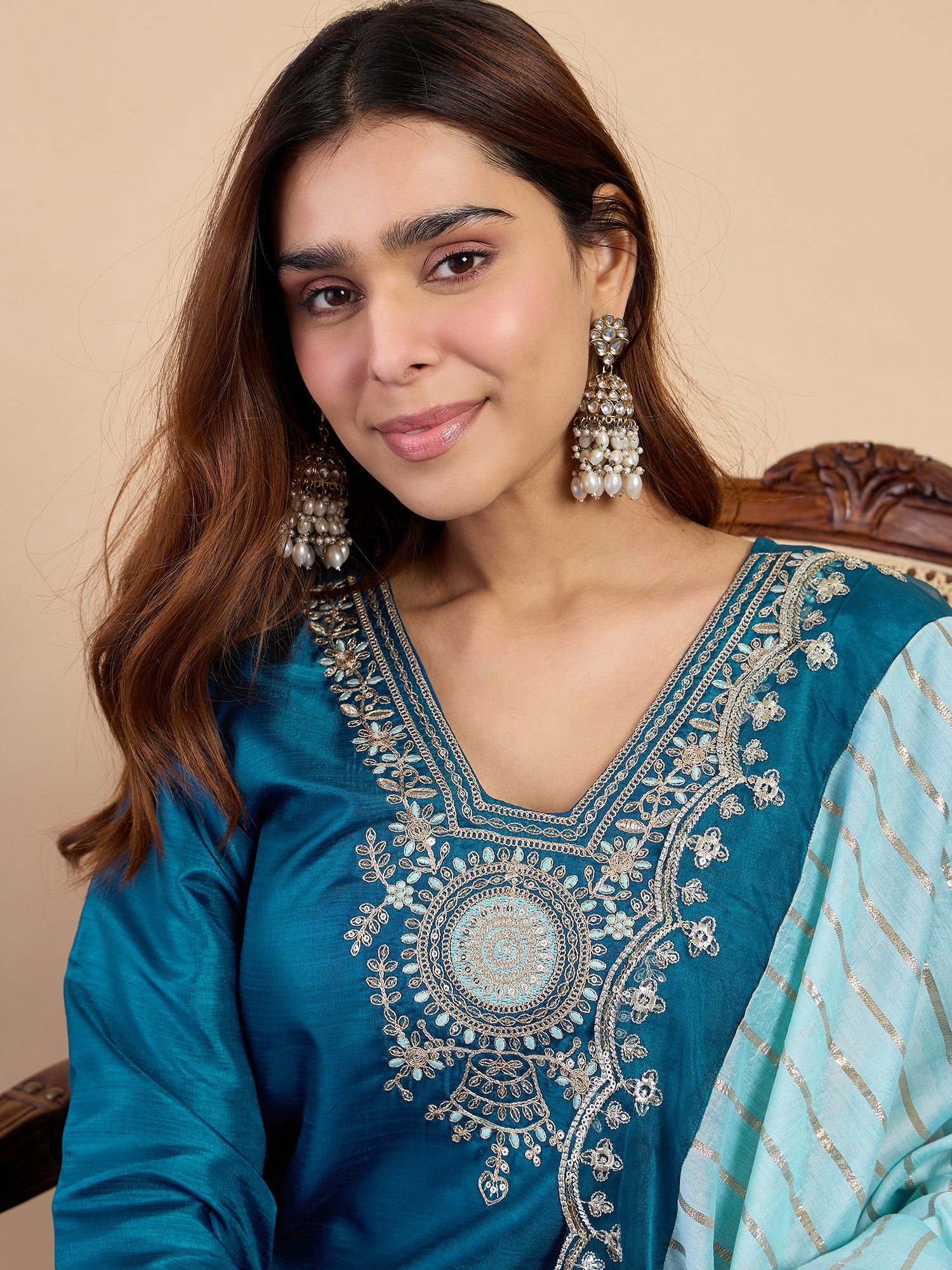 Rangmahal Teal Women's Designer Kurta Pant Set Premium Pattern Collection