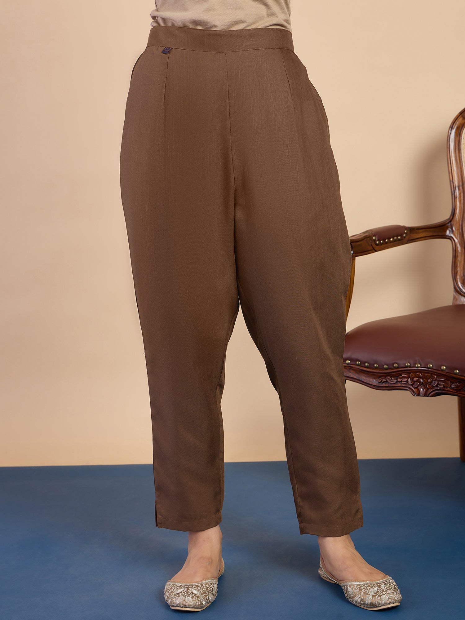 Riva Brown Elegant Embroidered Kurta Pant Set for Women