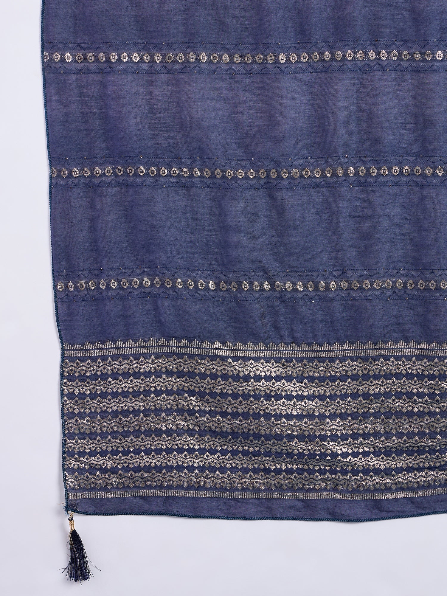 Kavya Women's Navy Blue Silk Blend Embroidered Yoke Kurta Set with Zari Work Dupatta