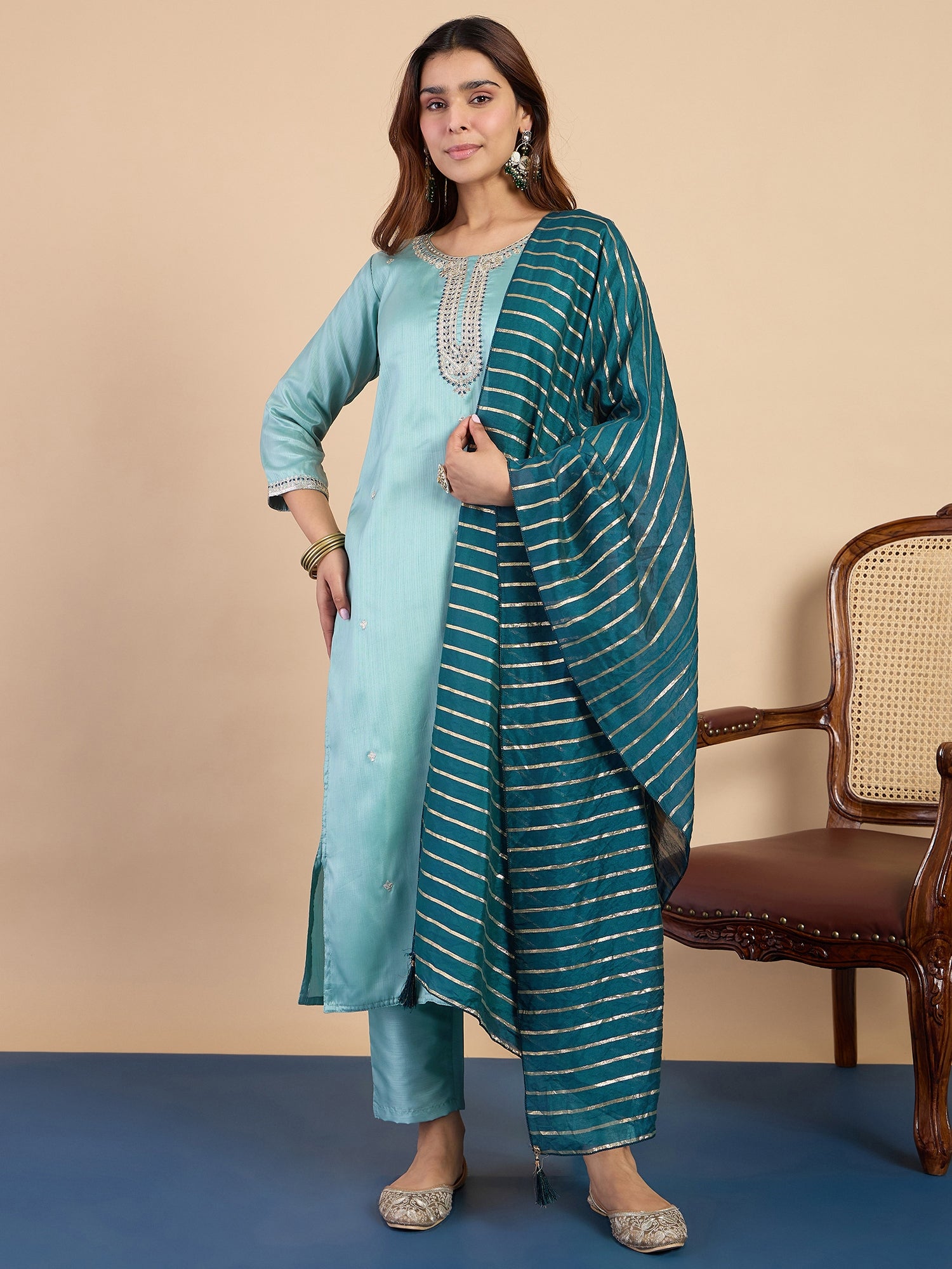 Zanira Sky-blue Women's Designer Kurta Pant Set Premium Pattern Collection