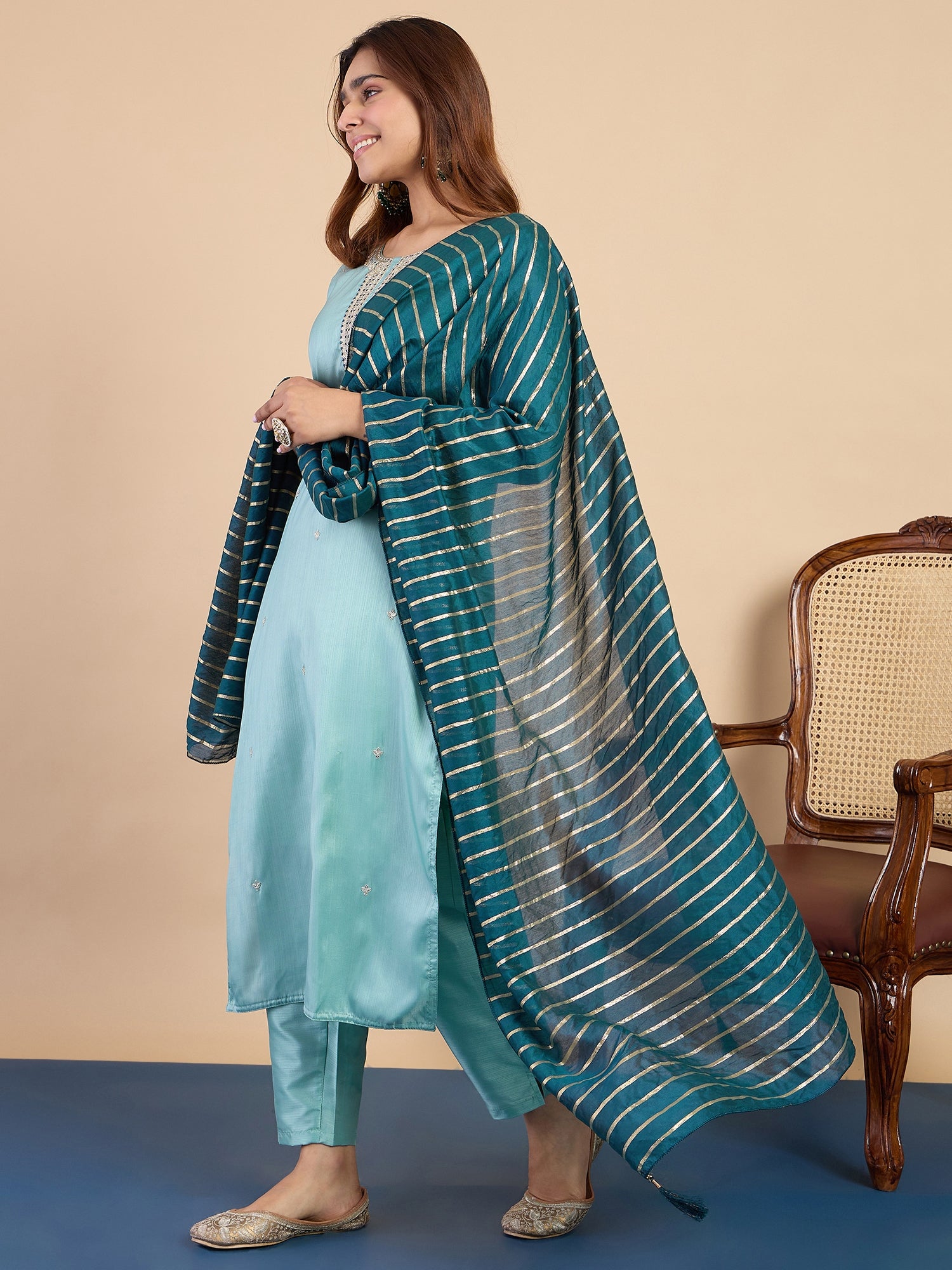 Zanira Sky-blue Women's Designer Kurta Pant Set Premium Pattern Collection