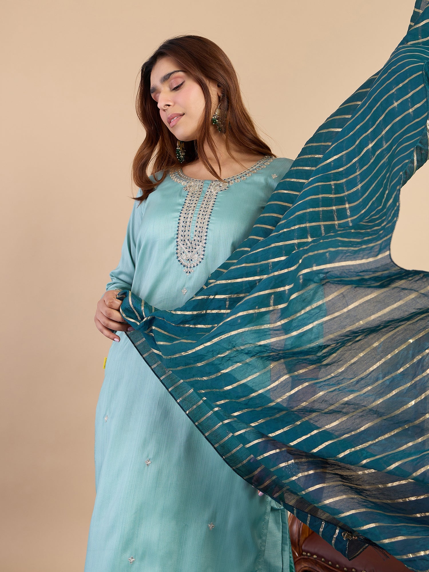 Zanira Sky-blue Women's Designer Kurta Pant Set Premium Pattern Collection
