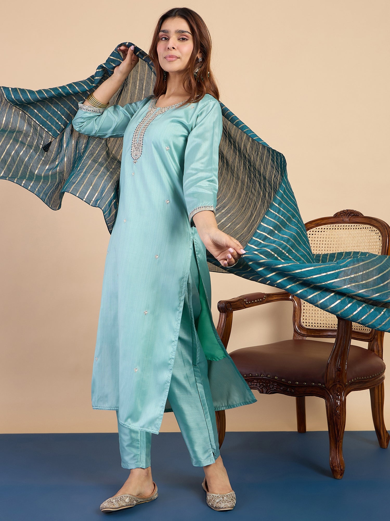 Zanira Sky-blue Women's Designer Kurta Pant Set Premium Pattern Collection