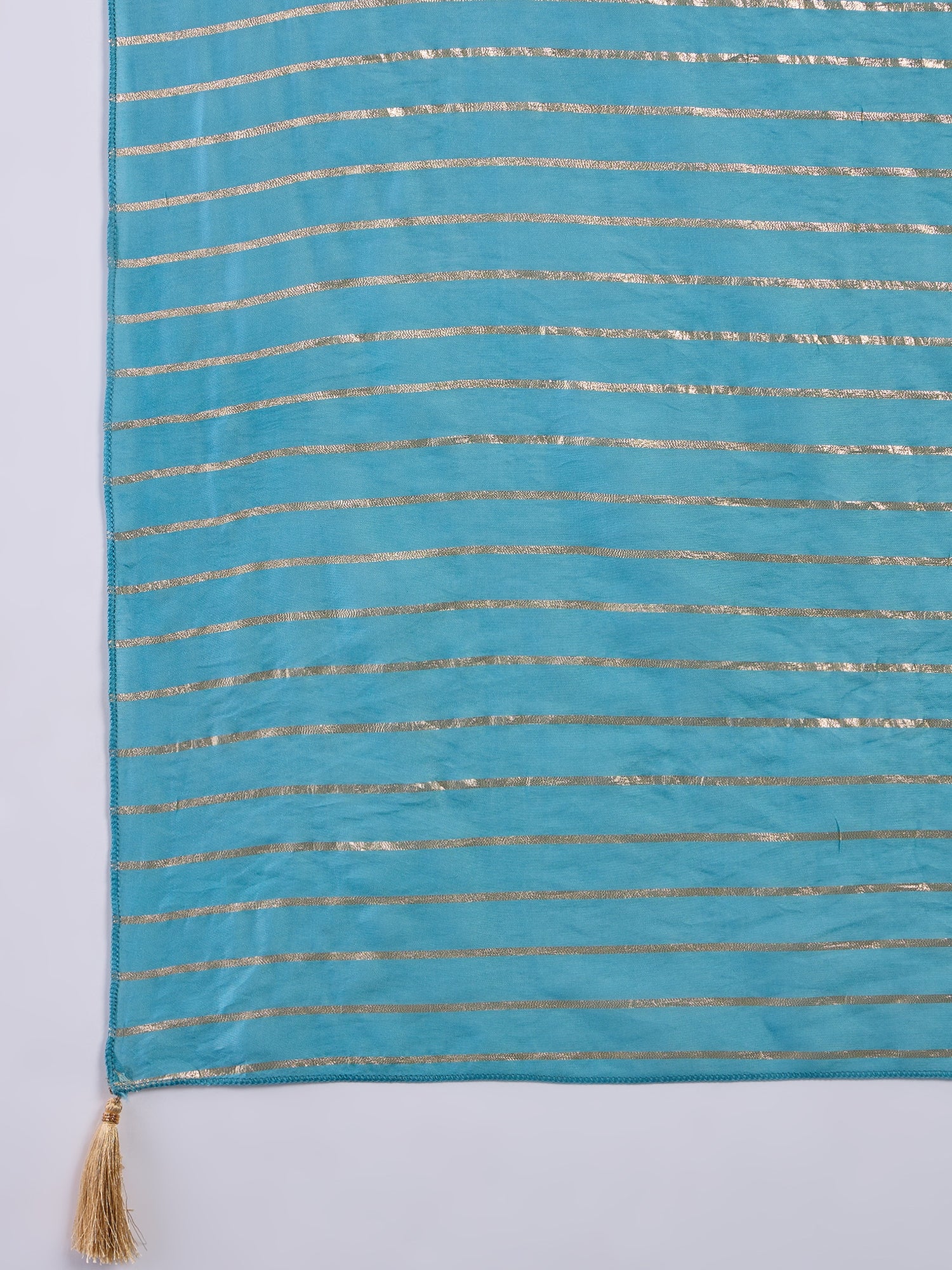 Kavya Women's Cream Festive Kurta Set with Turquoise Zari Striped Dupatta