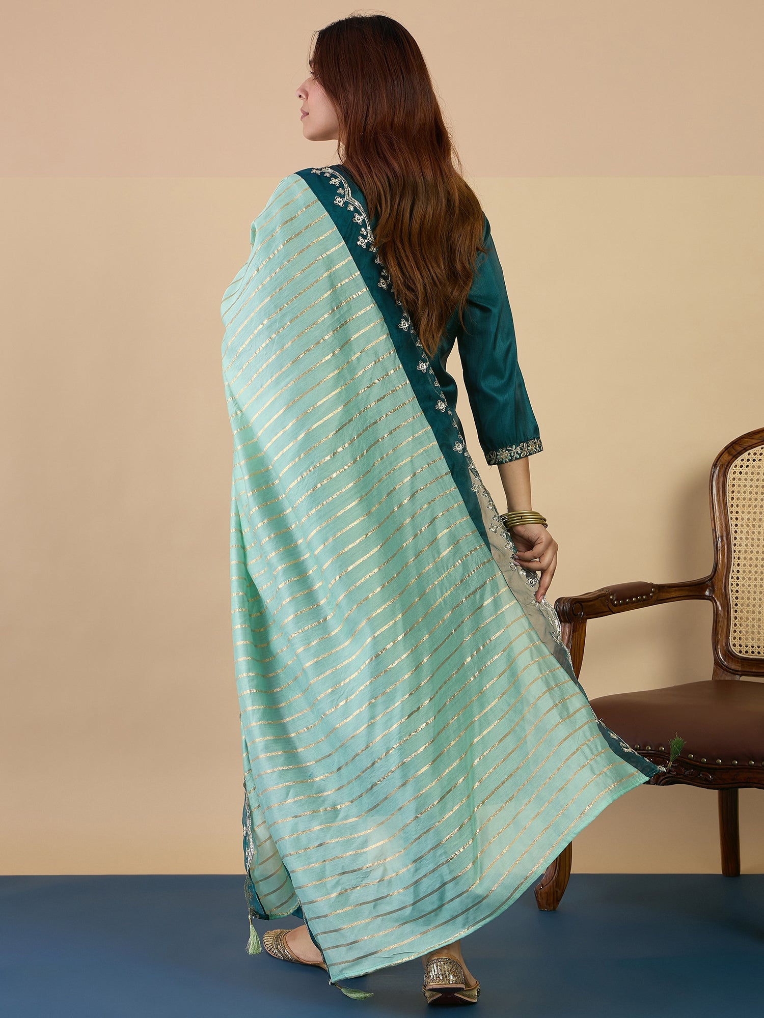 Rangmahal Sea-Green Women's Designer Kurta Pant Set Premium Pattern Collection