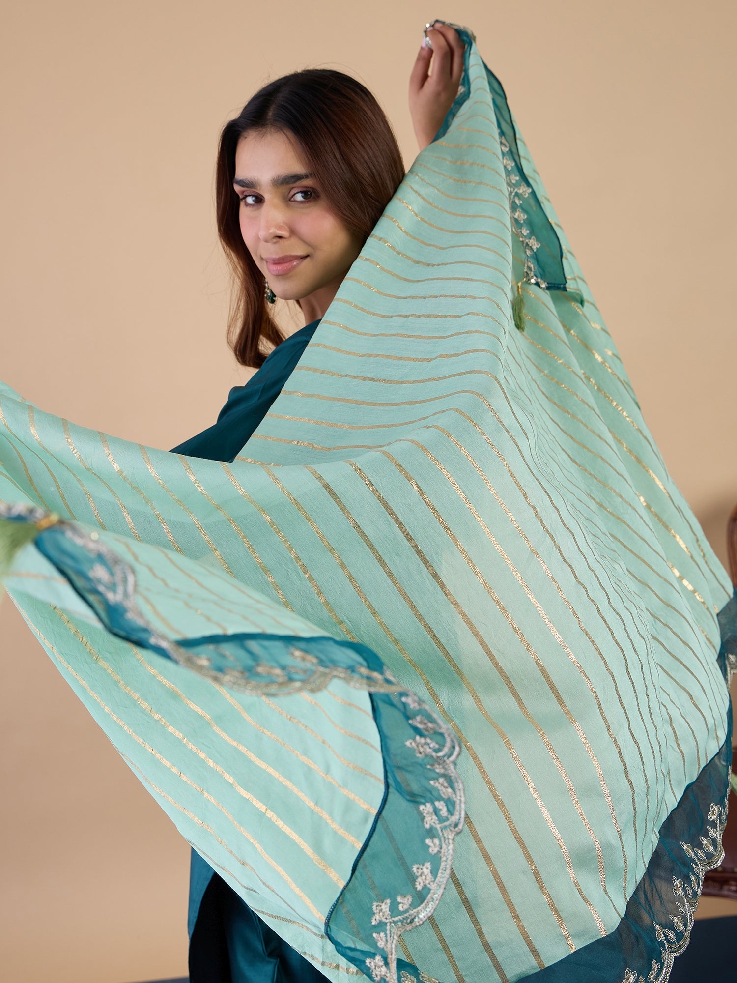 Rangmahal Sea-Green Women's Designer Kurta Pant Set Premium Pattern Collection