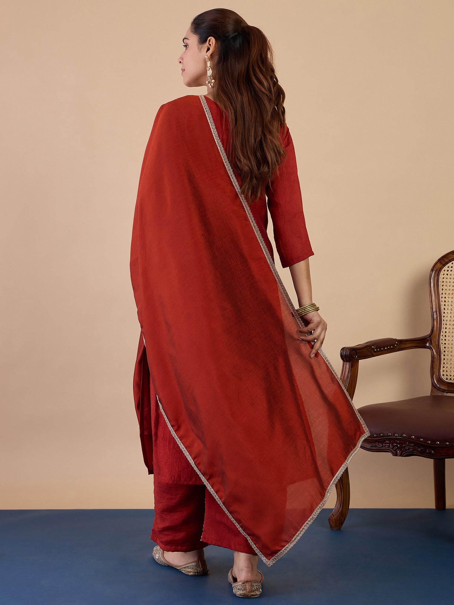 Zarika Rust Embroidred Kurta Sets with Sequins Work Women Suits