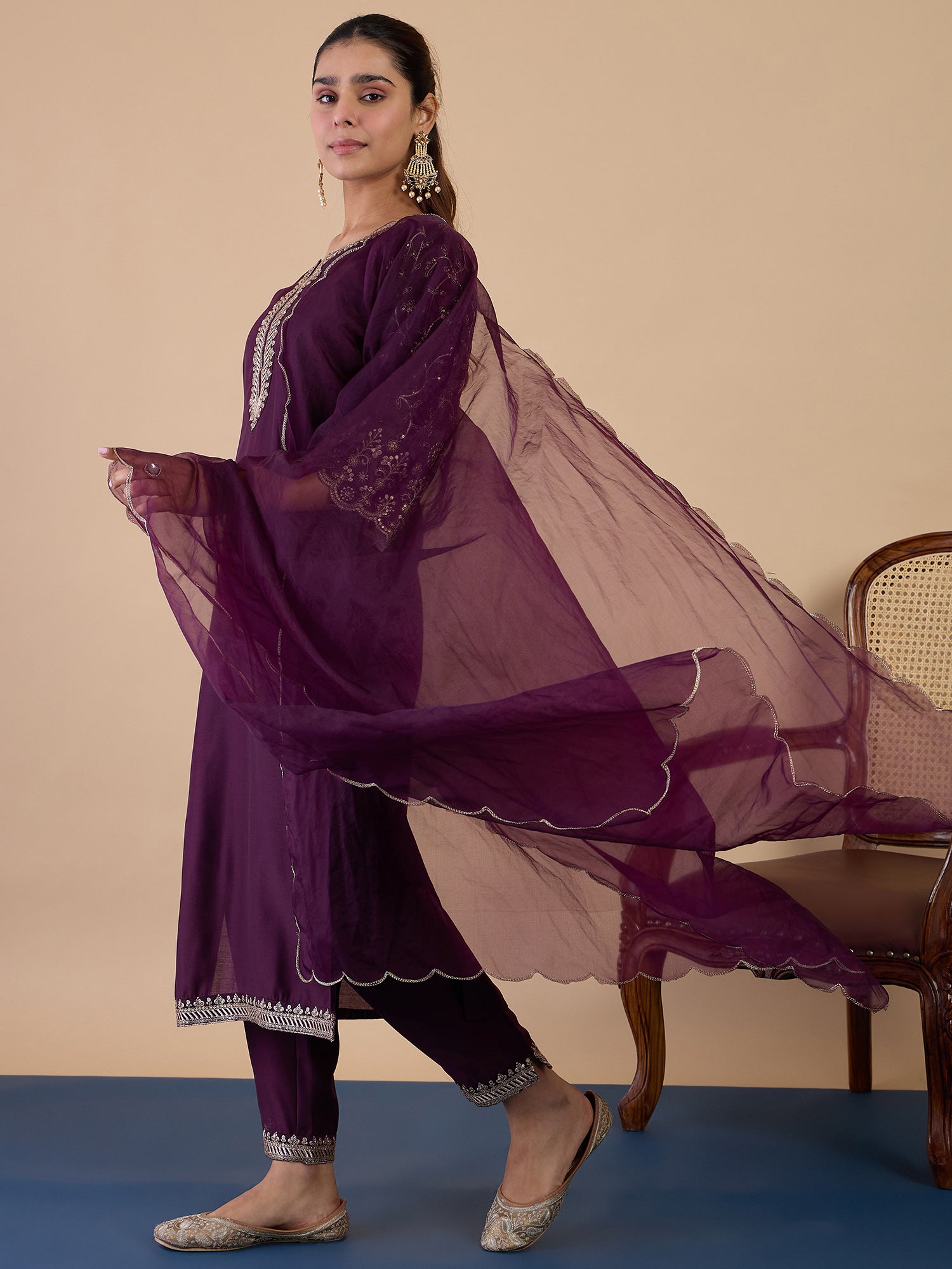 Tiraya Wine Women's Designer Kurta Pant Set Premium Pattern Collection