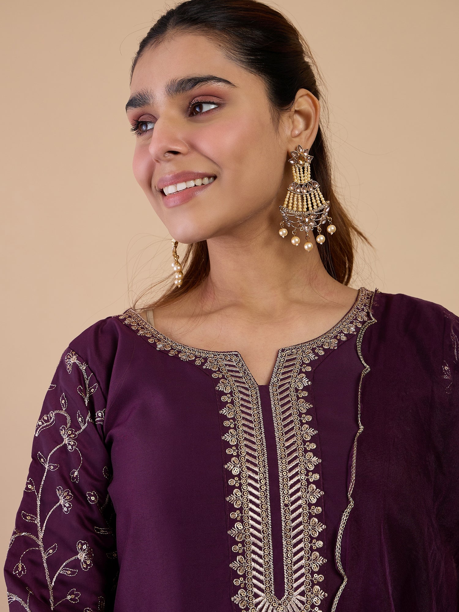 Tiraya Wine Women's Designer Kurta Pant Set Premium Pattern Collection