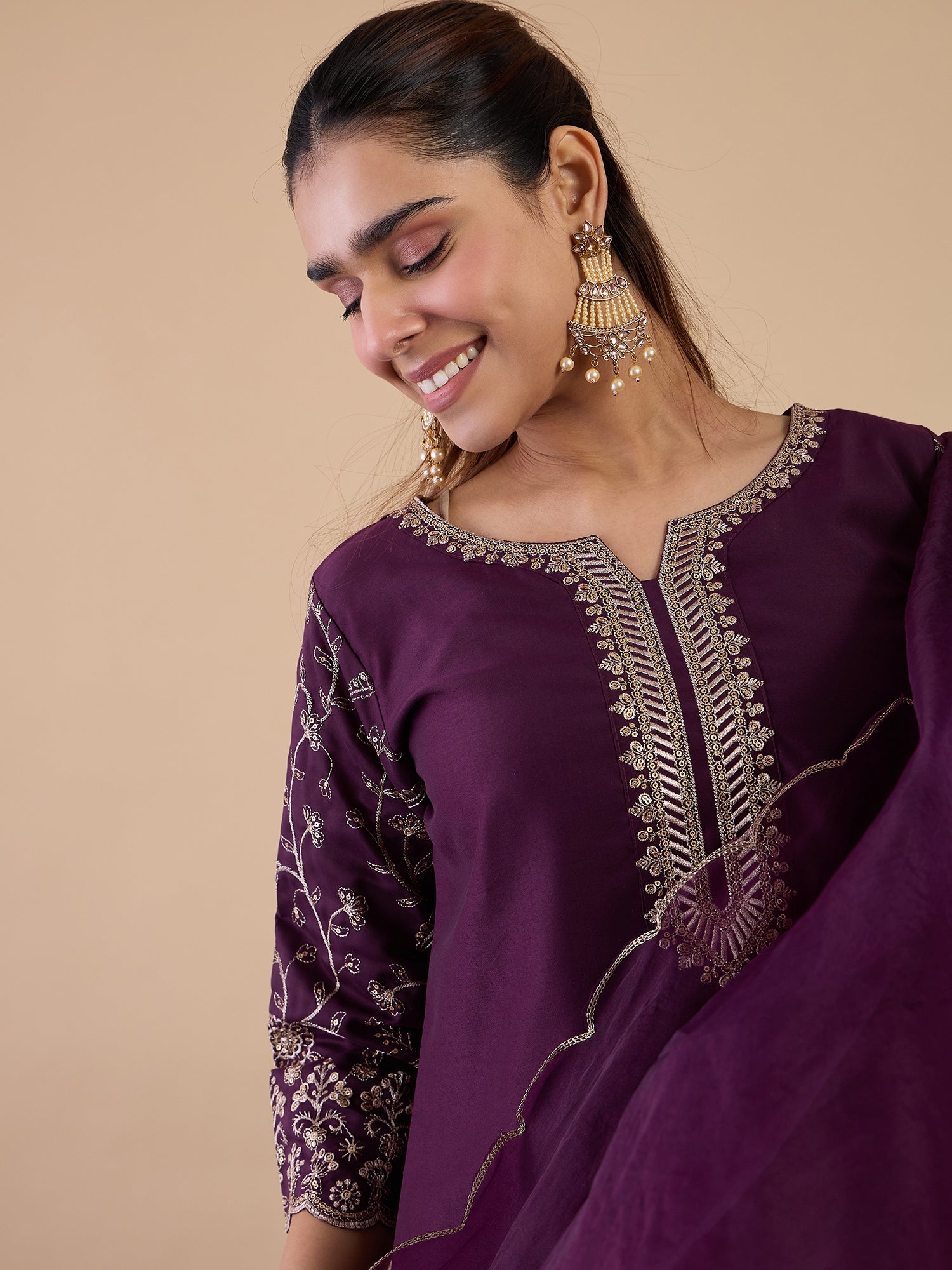 Tiraya Wine Women's Designer Kurta Pant Set Premium Pattern Collection