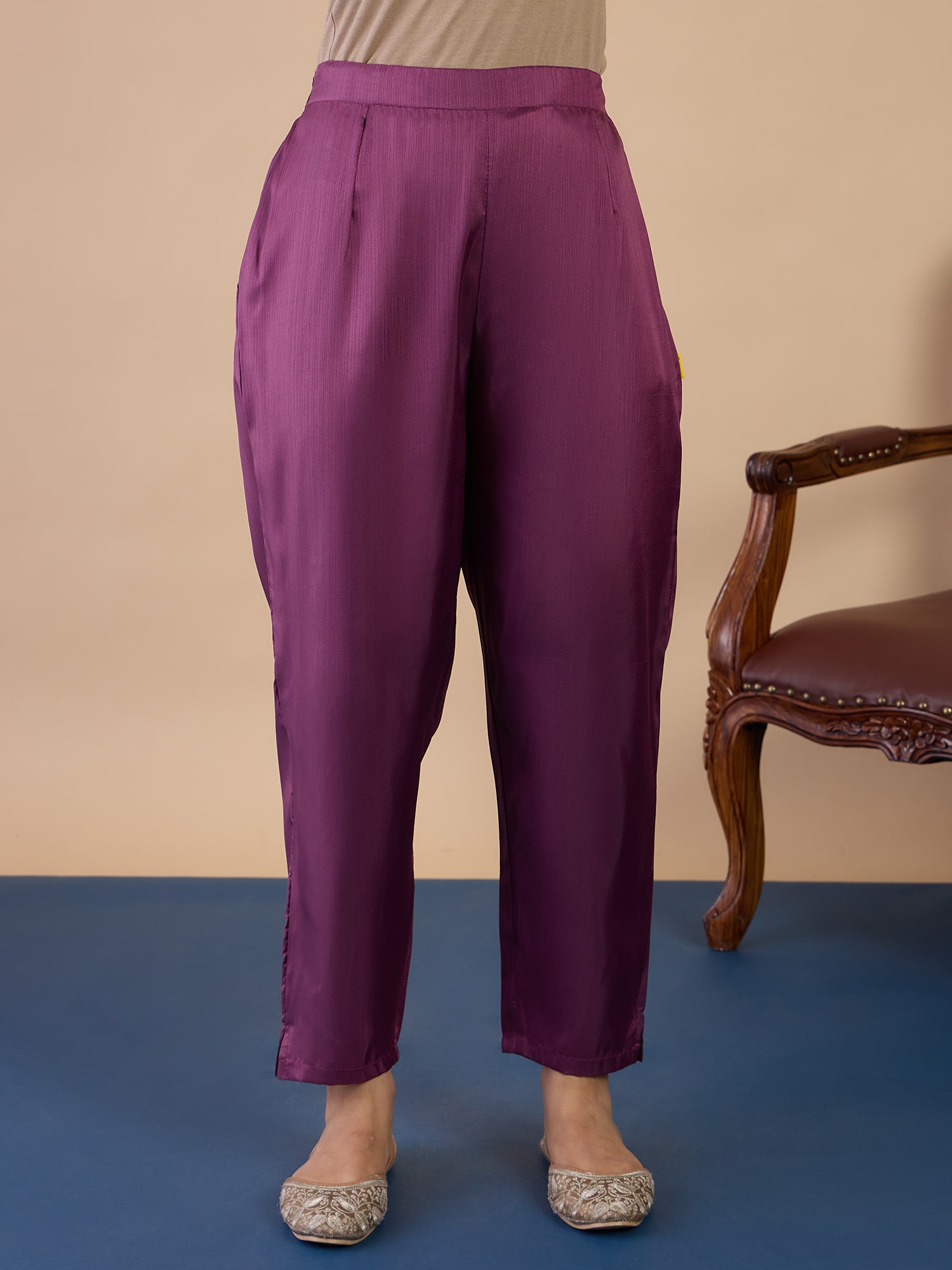 Myra Women's Magenta Festive Embroidered Yoke Straight Kurta Pant Set