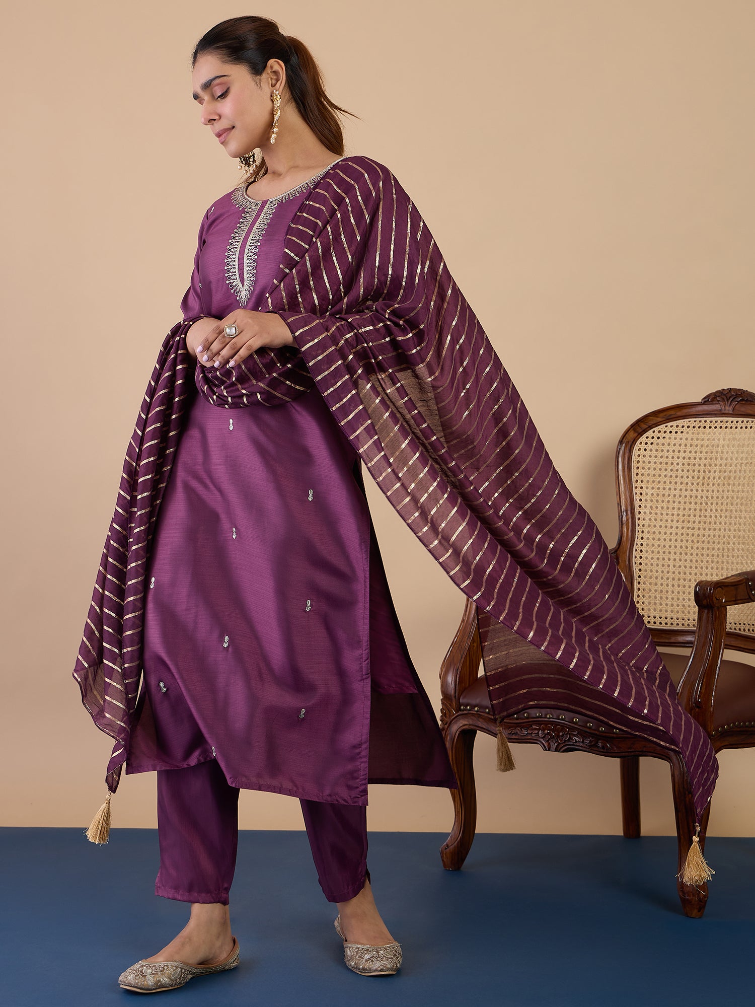 Rivona Magenta Women's Designer Kurta Pant Set Premium Pattern Collection