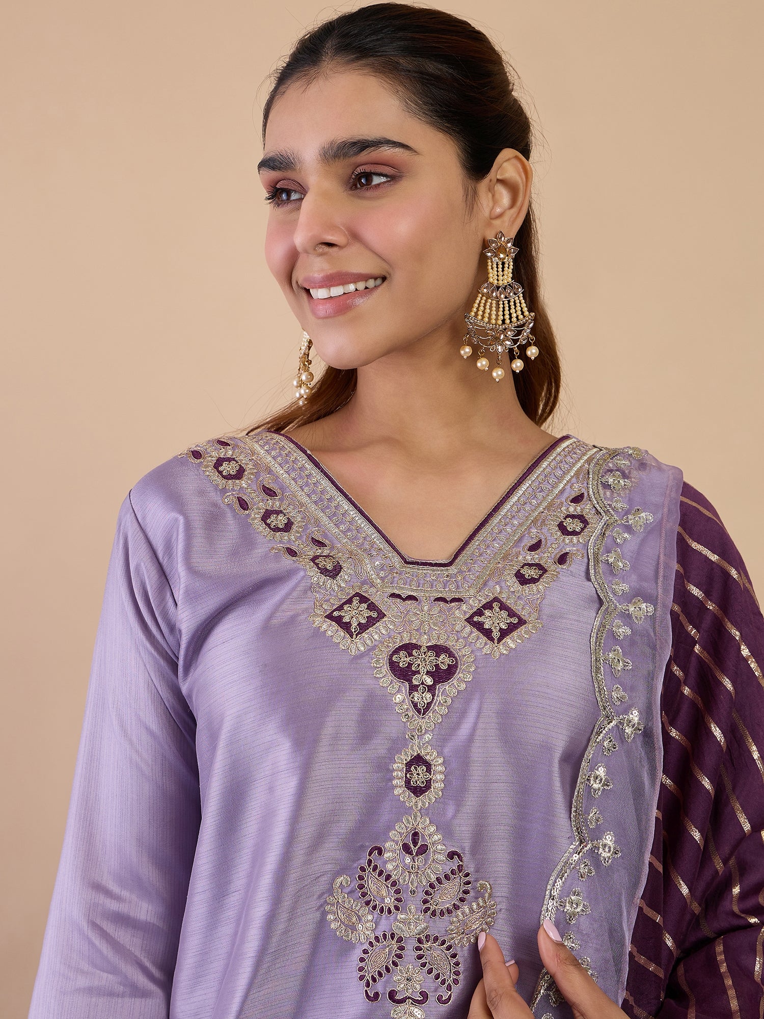 Heerika Lavender Women's Designer Kurta Pant Set Premium Pattern Collection