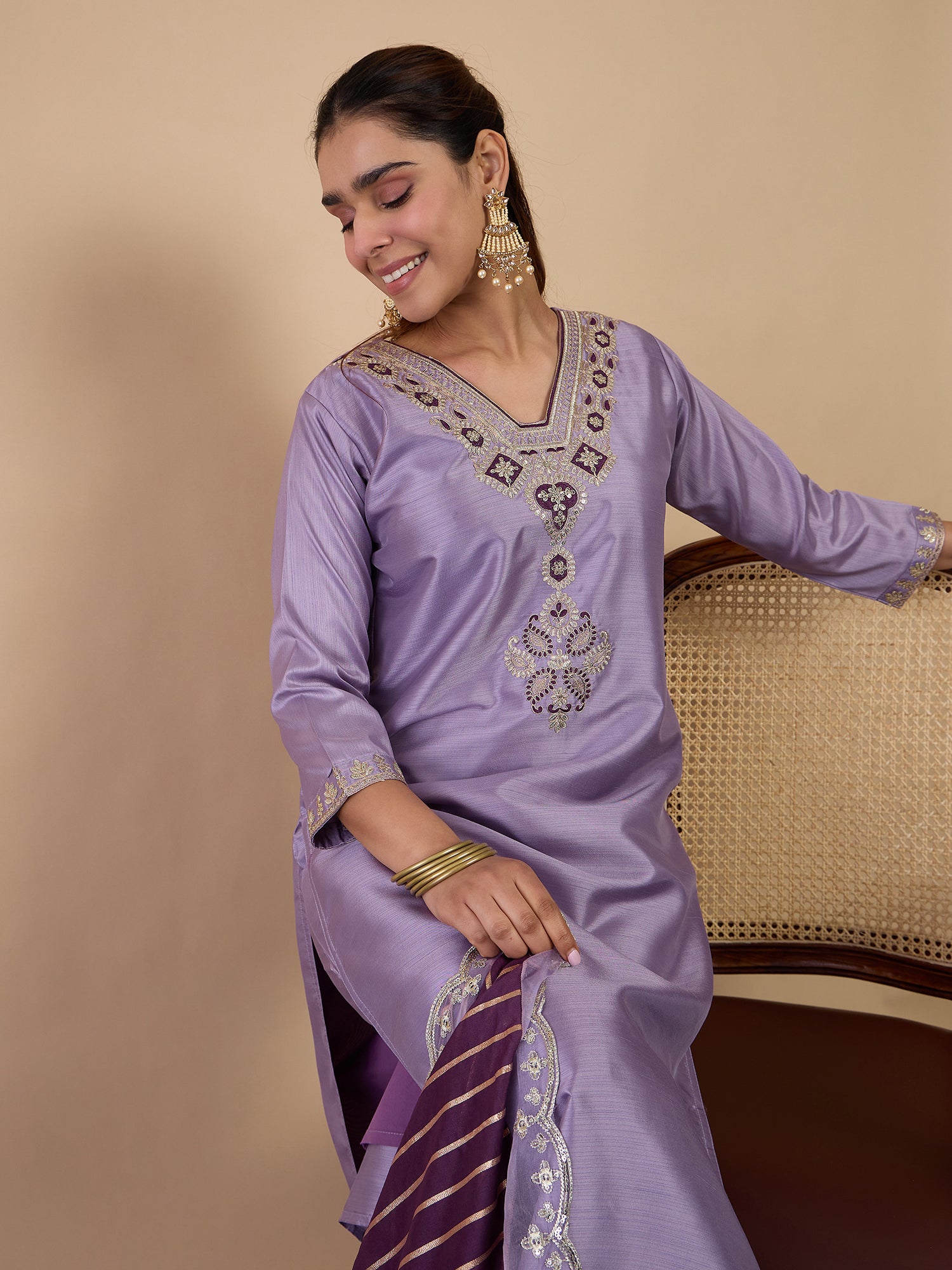Heerika Lavender Women's Designer Kurta Pant Set Premium Pattern Collection