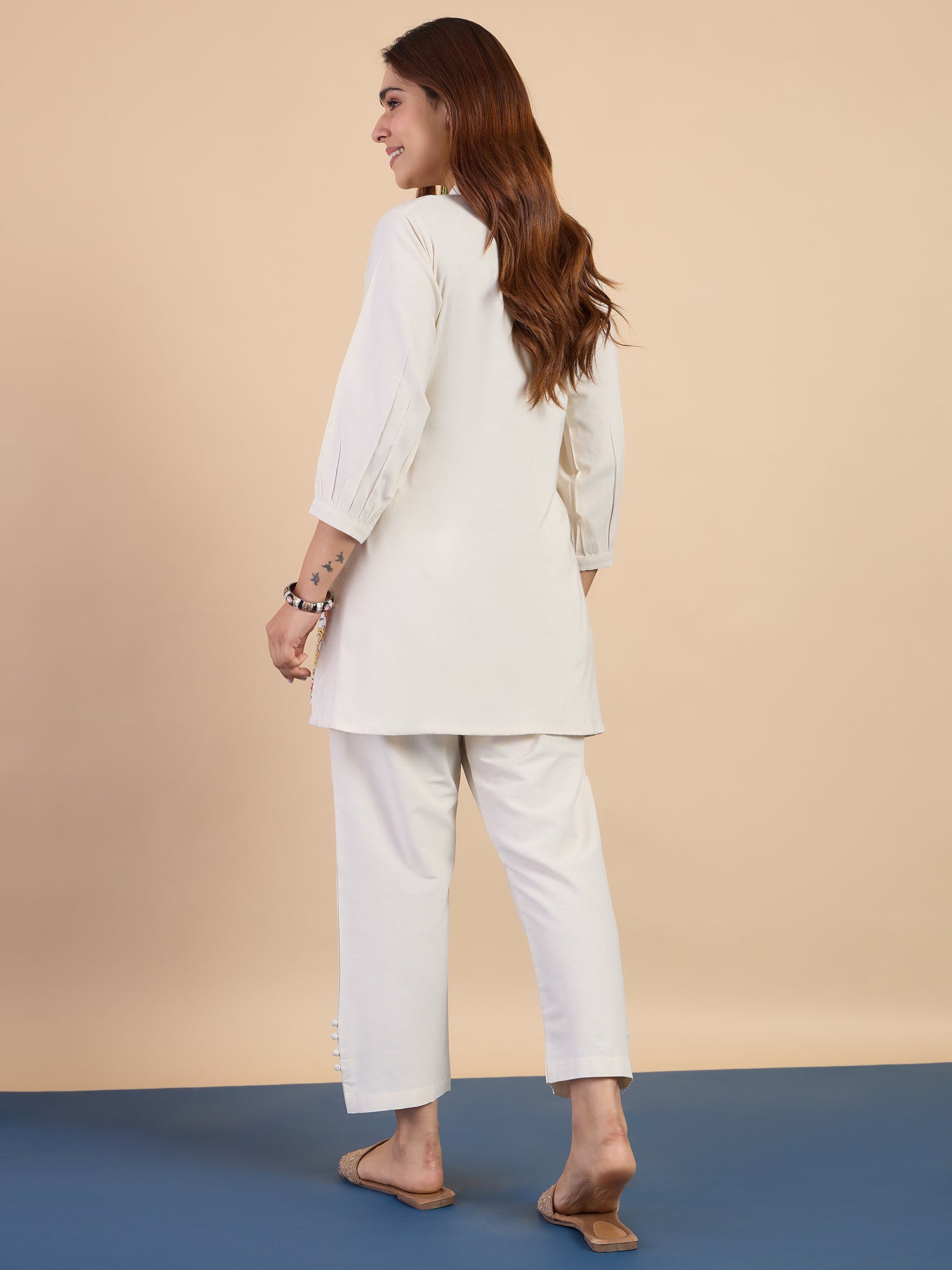 Samyra Off-white Women's Designer Kurta Pant Set Premium Pattern