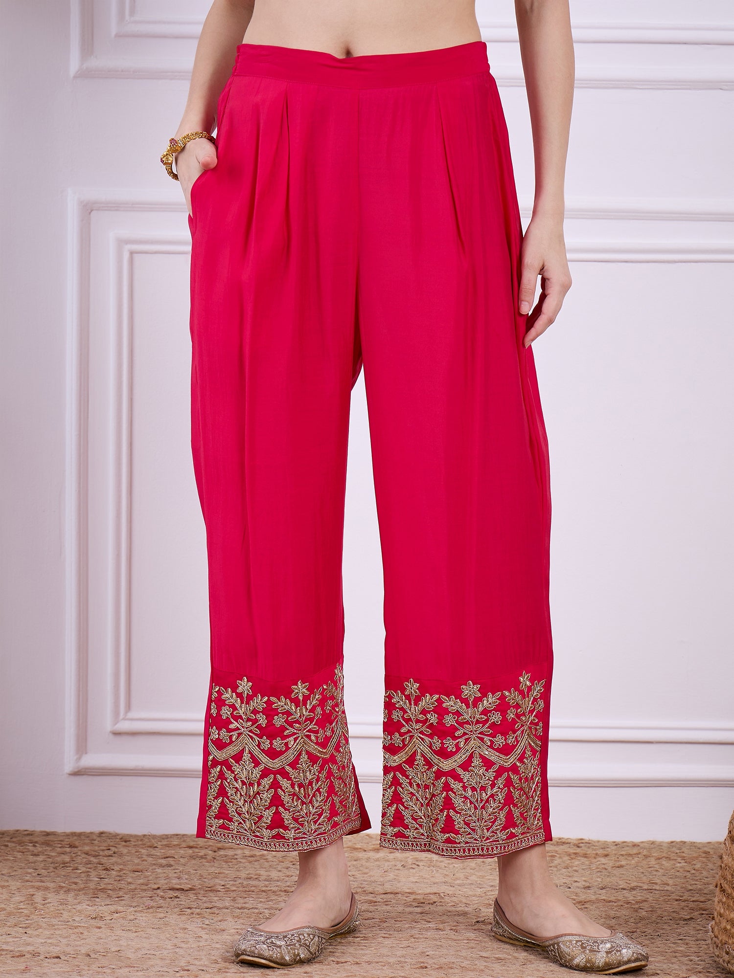 Heer Pink Floral Embroidered Thread Work Kurta with Palazzo & Dupatta Suits