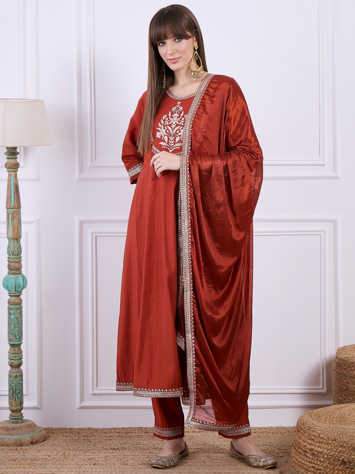 Kiara  Embroidered Silk Blend Anarkali Suit Set With Dupatta
