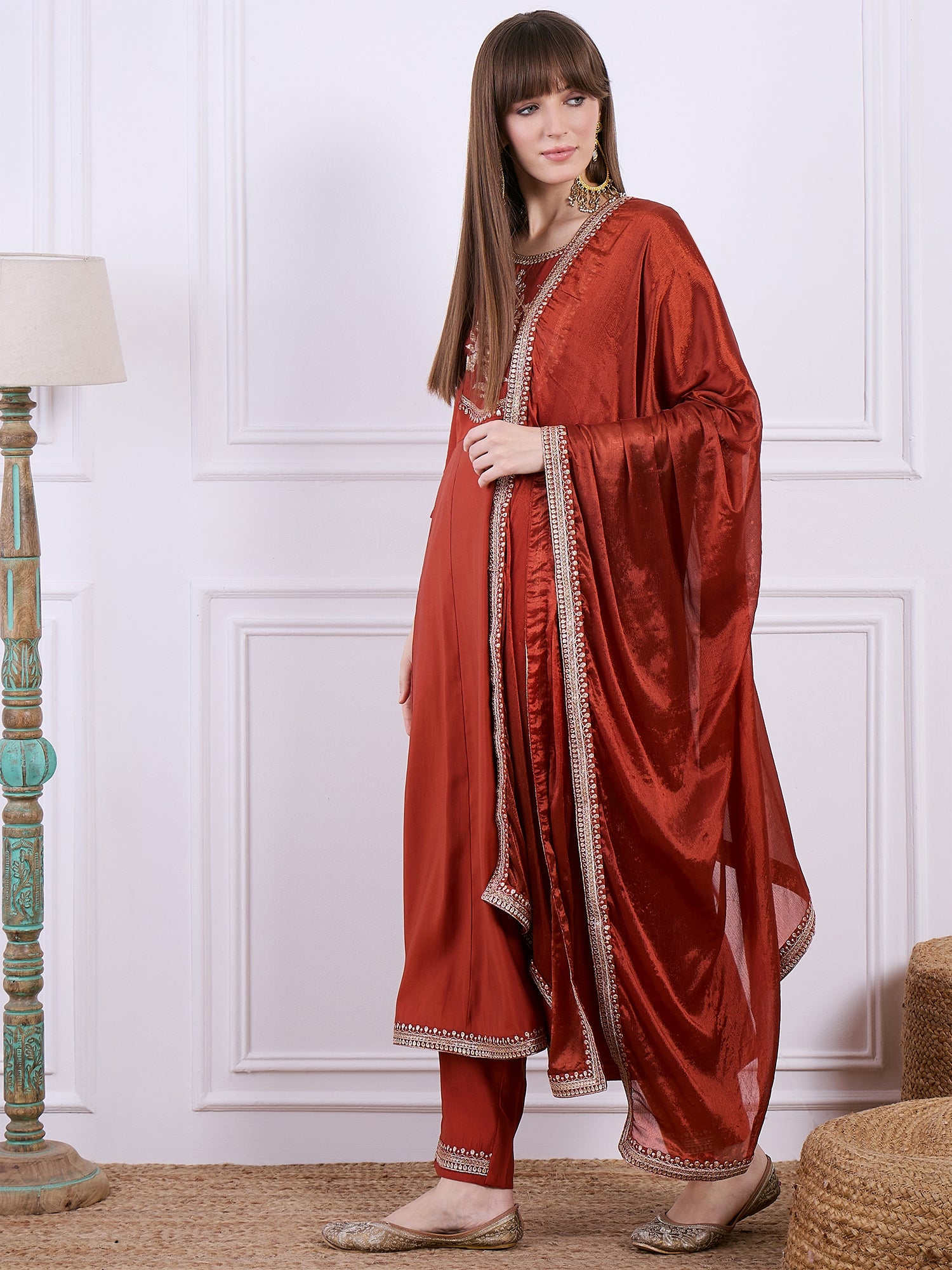 Kiara  Embroidered Silk Blend Anarkali Suit Set With Dupatta