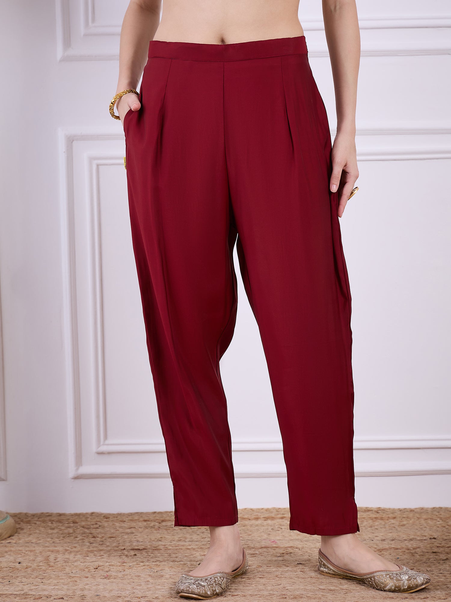 Bhuvika Beads Embroidered Maroon Women Kurta Sets With Dupatta Straight Suits