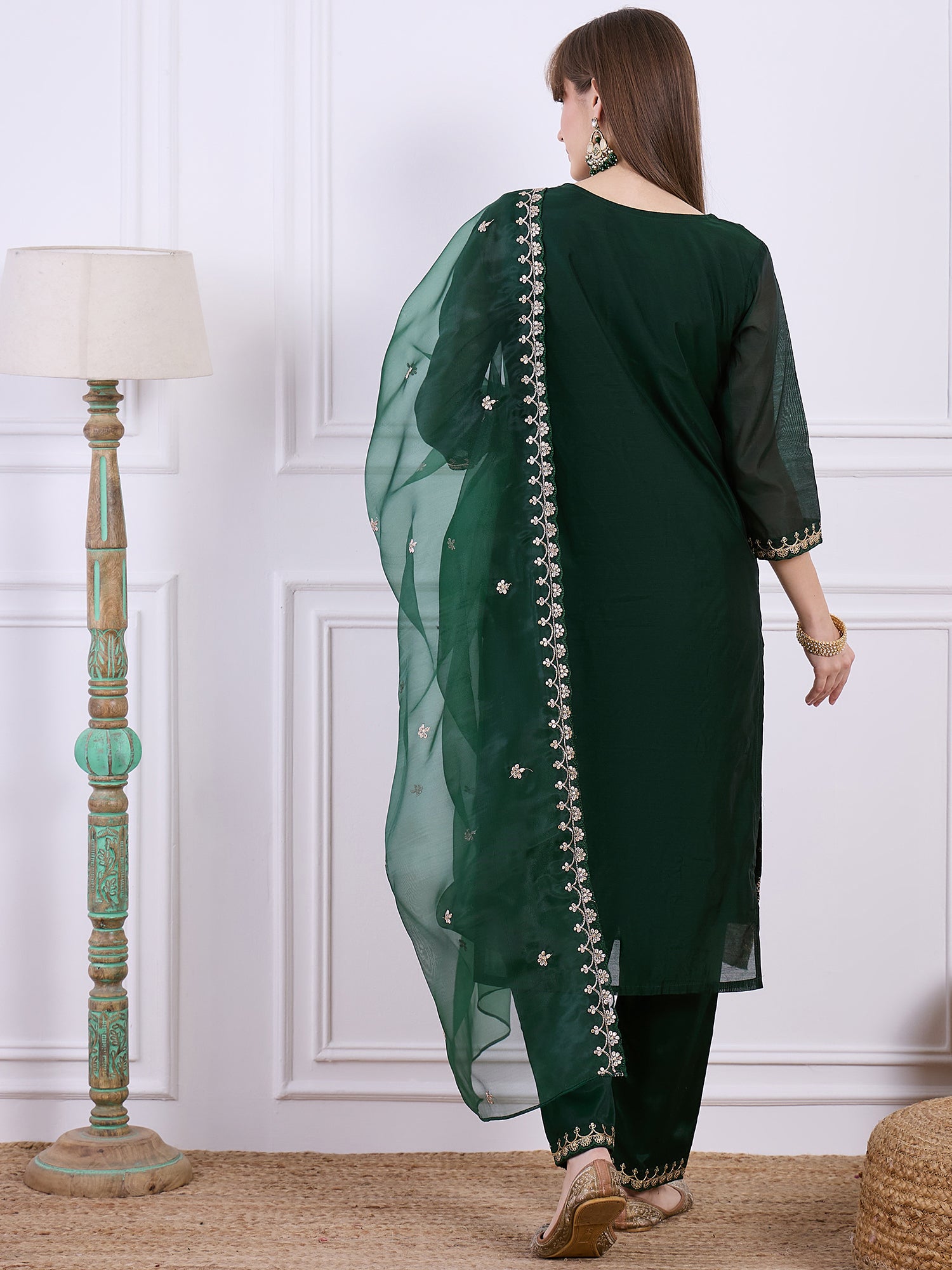 Deepa Women’s Embroidered Chanderi Silk Kurta & Pant Set – Ready-to-Wear Festive Outfit