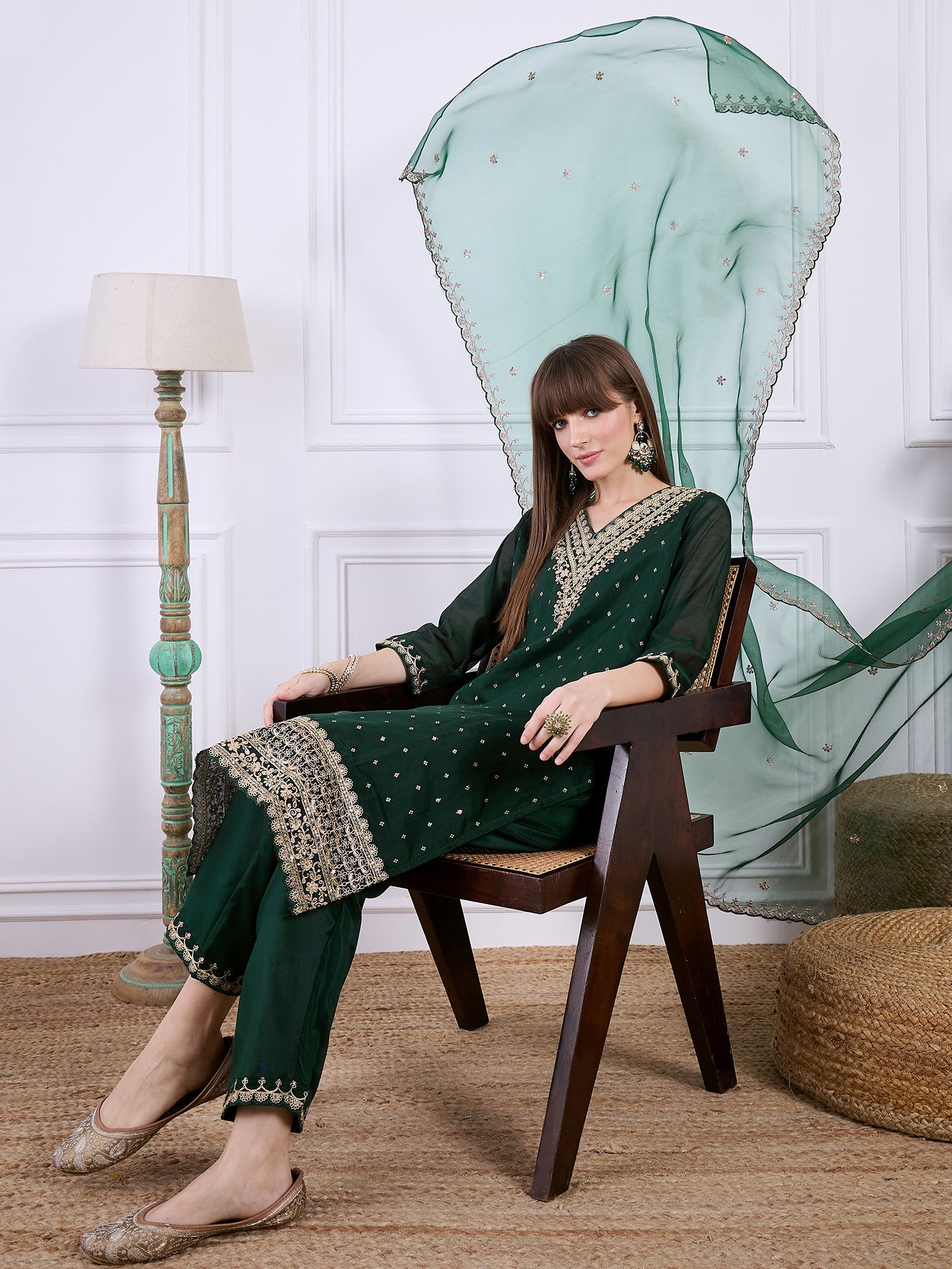 Deepa Women’s Embroidered Chanderi Silk Kurta & Pant Set – Ready-to-Wear Festive Outfit