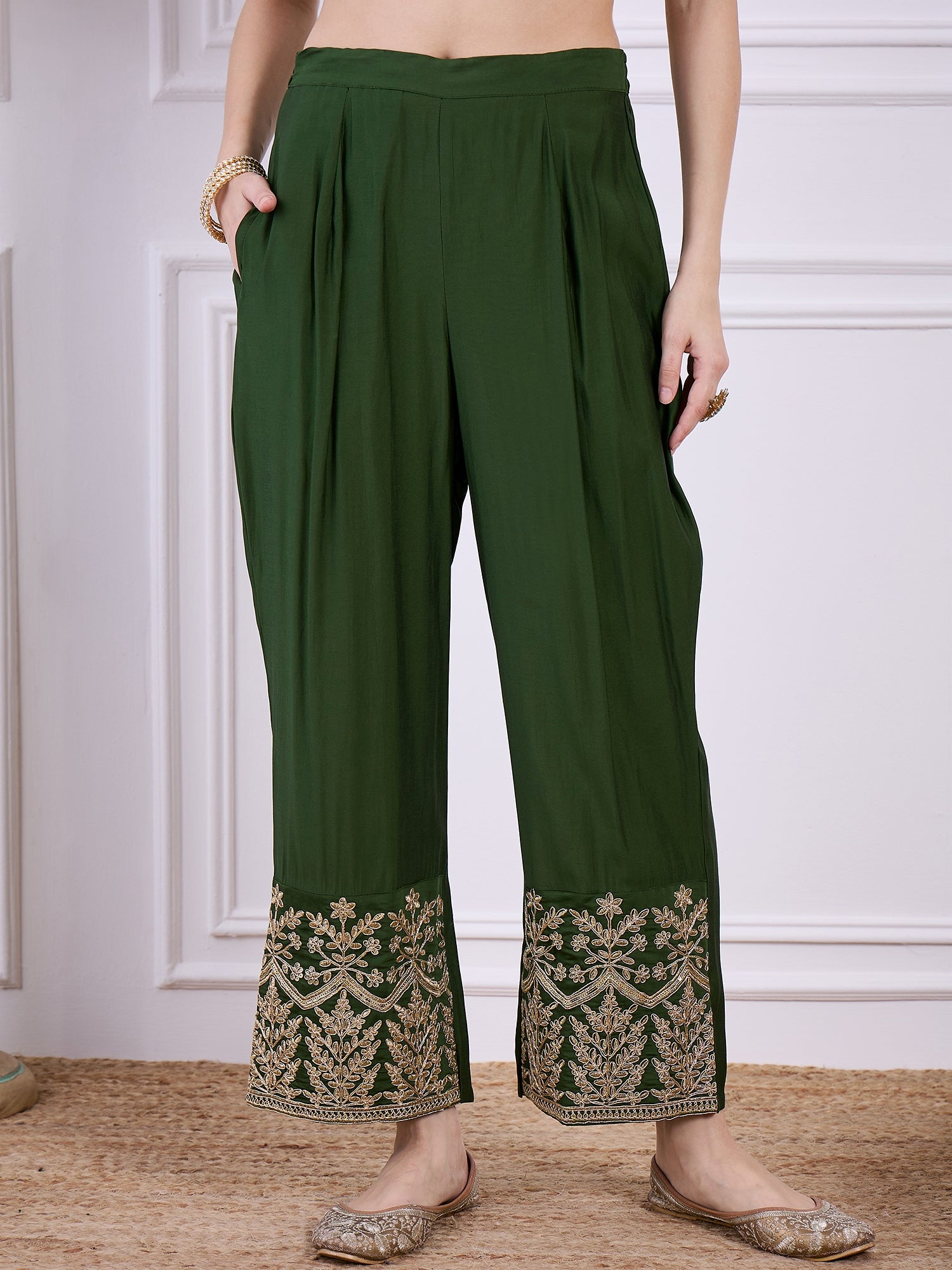 Heer Green Floral Embroidered Thread Work Kurta with Palazzo & Dupatta Suits