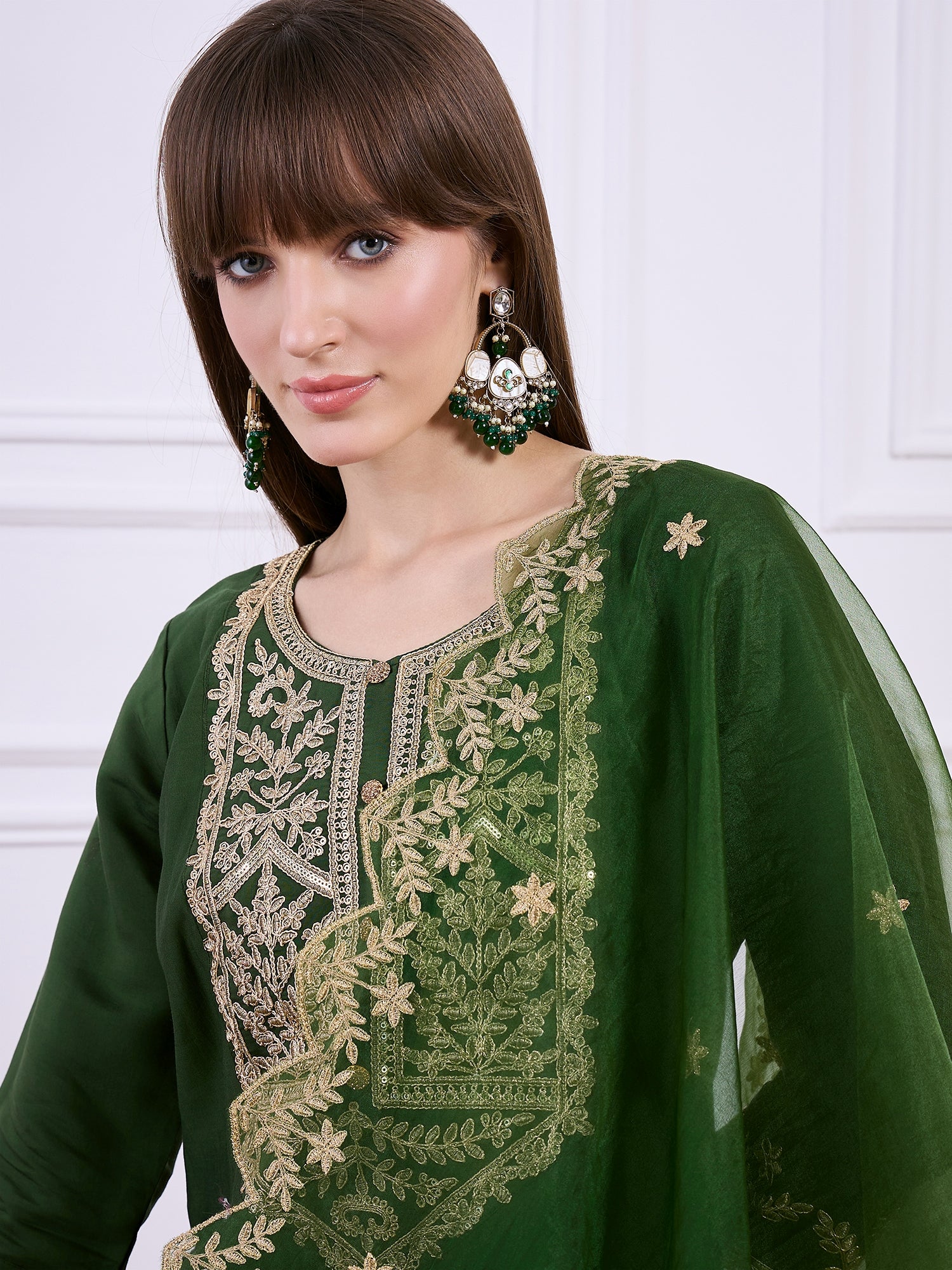 Heer Green Floral Embroidered Thread Work Kurta with Palazzo & Dupatta Suits