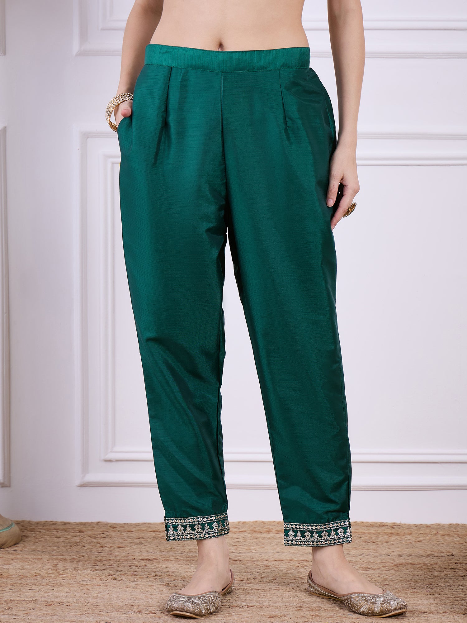 Triveni Silk Blend Kurta and Trouser Set with Organza Dupatta