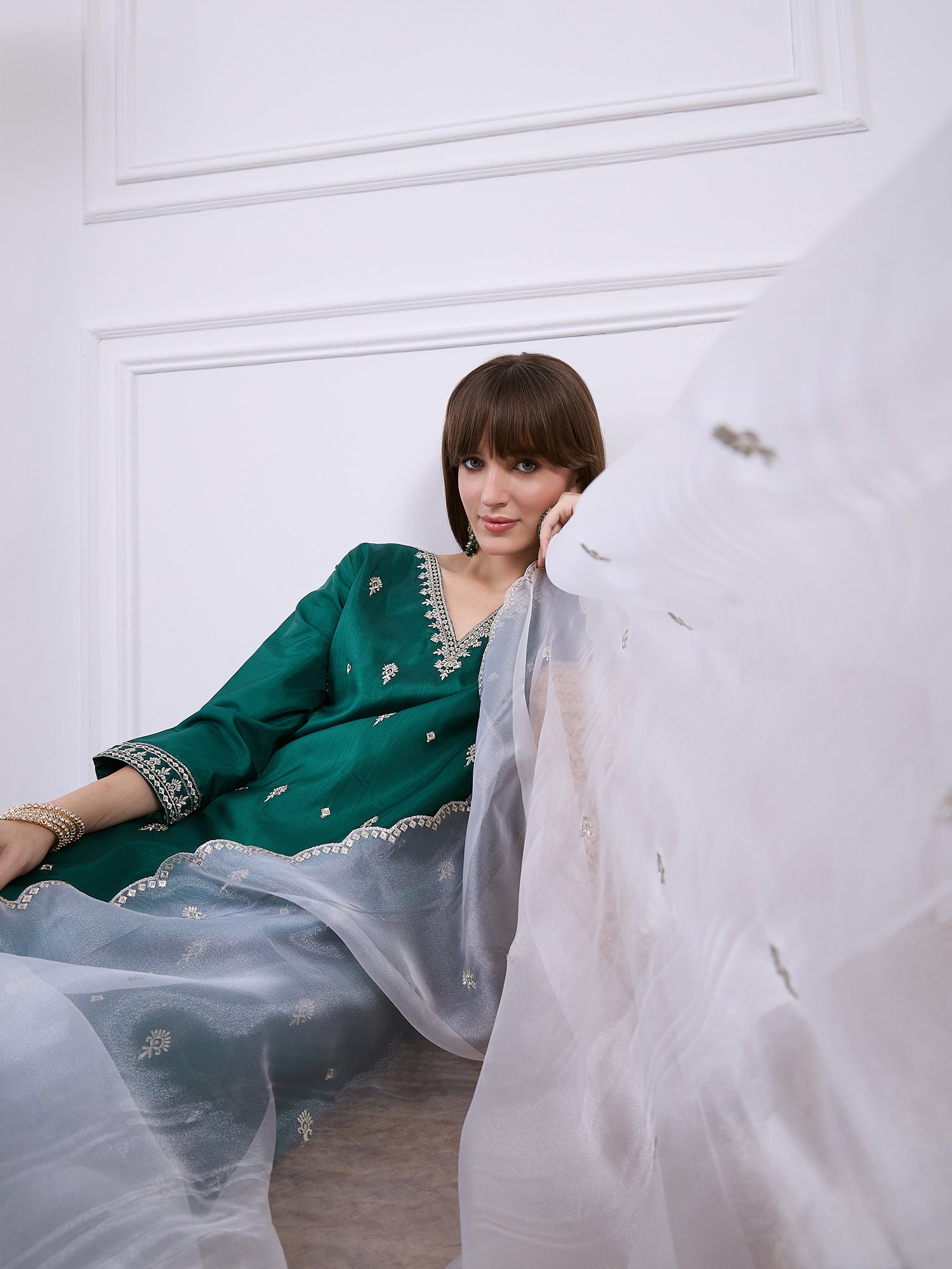 Triveni Silk Blend Kurta and Trouser Set with Organza Dupatta