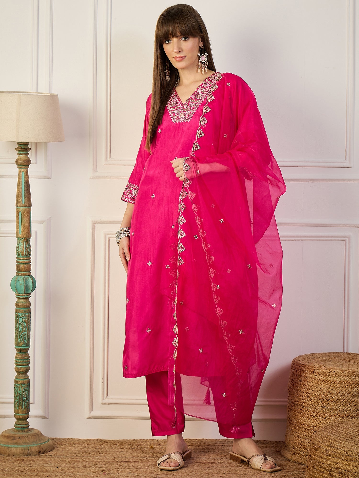 Tulsi Pink Women Kurta Sets With Dupatta Straight Suits