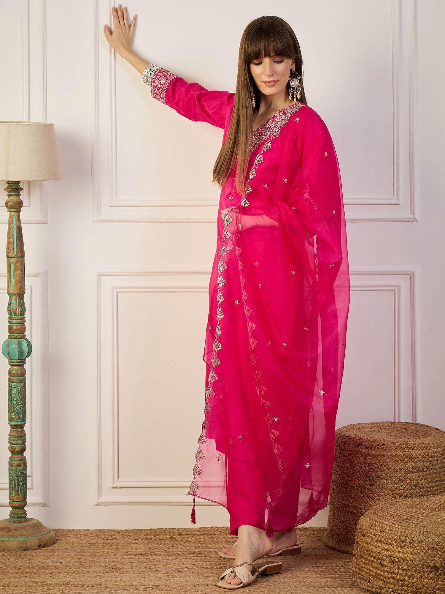 Tulsi Pink Women Kurta Sets With Dupatta Straight Suits