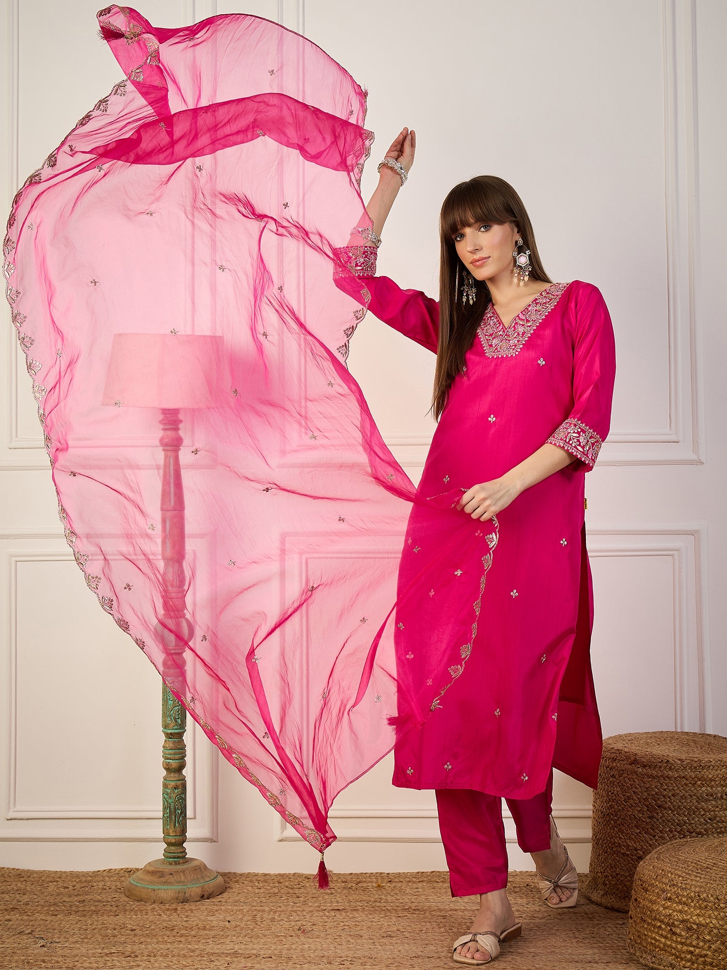 Tulsi Pink Women Kurta Sets With Dupatta Straight Suits