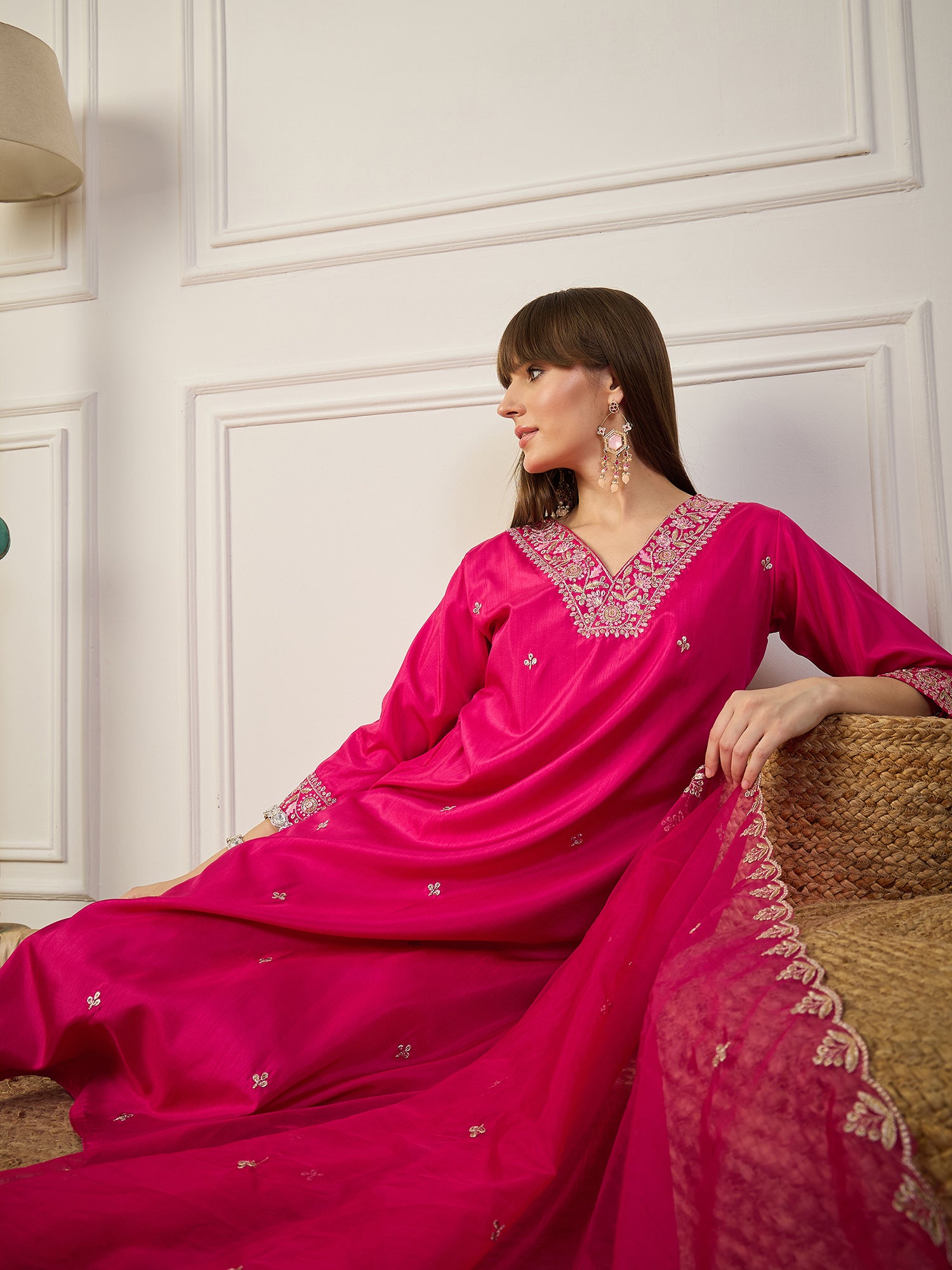 Tulsi Pink Women Kurta Sets With Dupatta Straight Suits