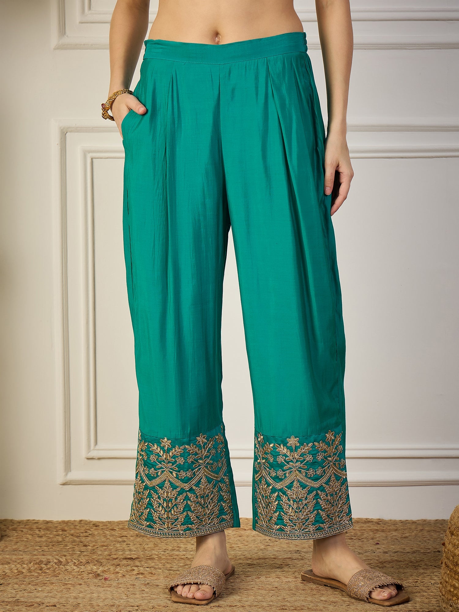 Heer Blue Floral Embroidered Thread Work Kurta with Palazzo & Dupatta Suits