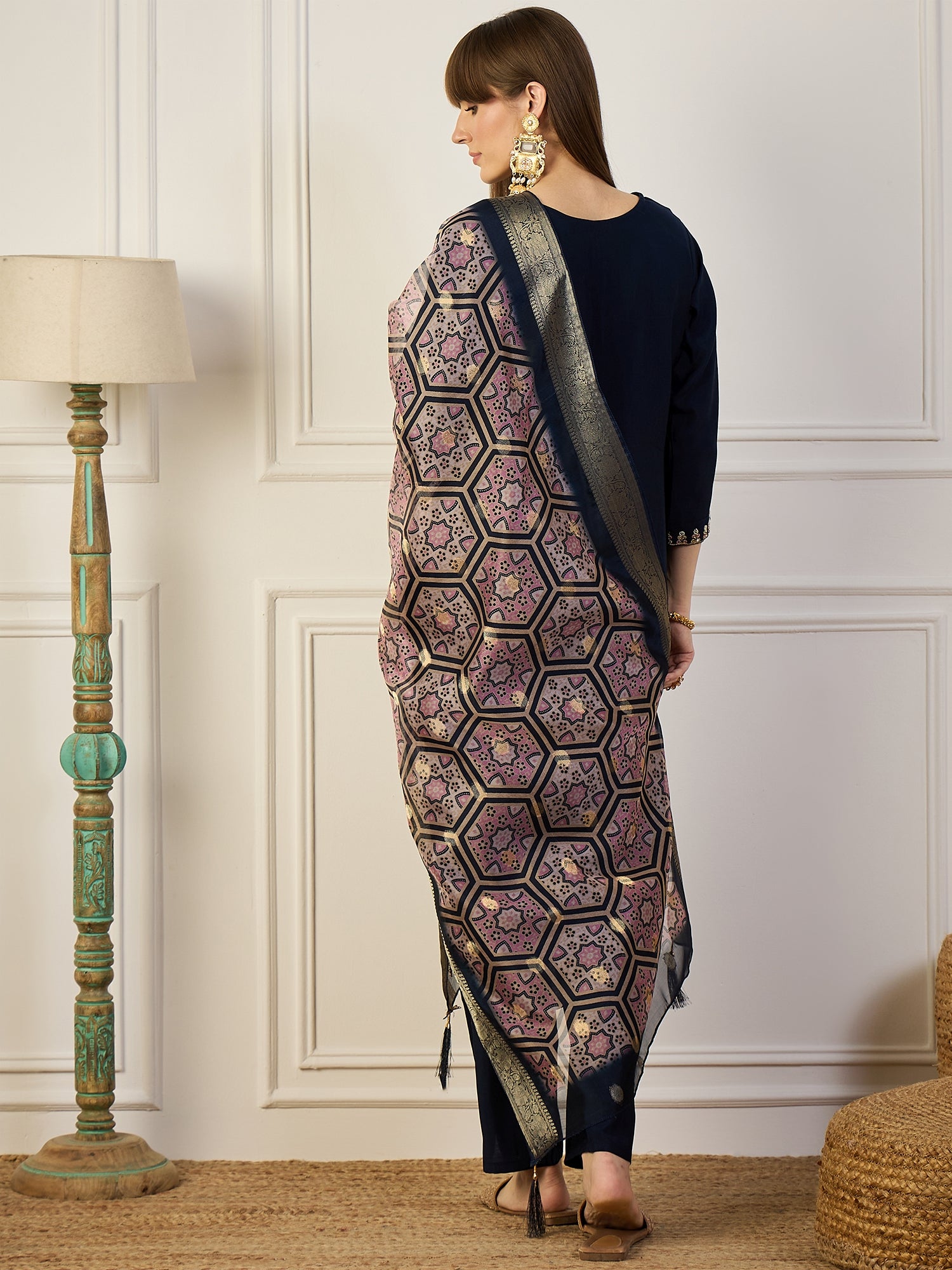 Abhiprithi Blue Embroidered Women Kurta Sets With Dupatta Straight Suits